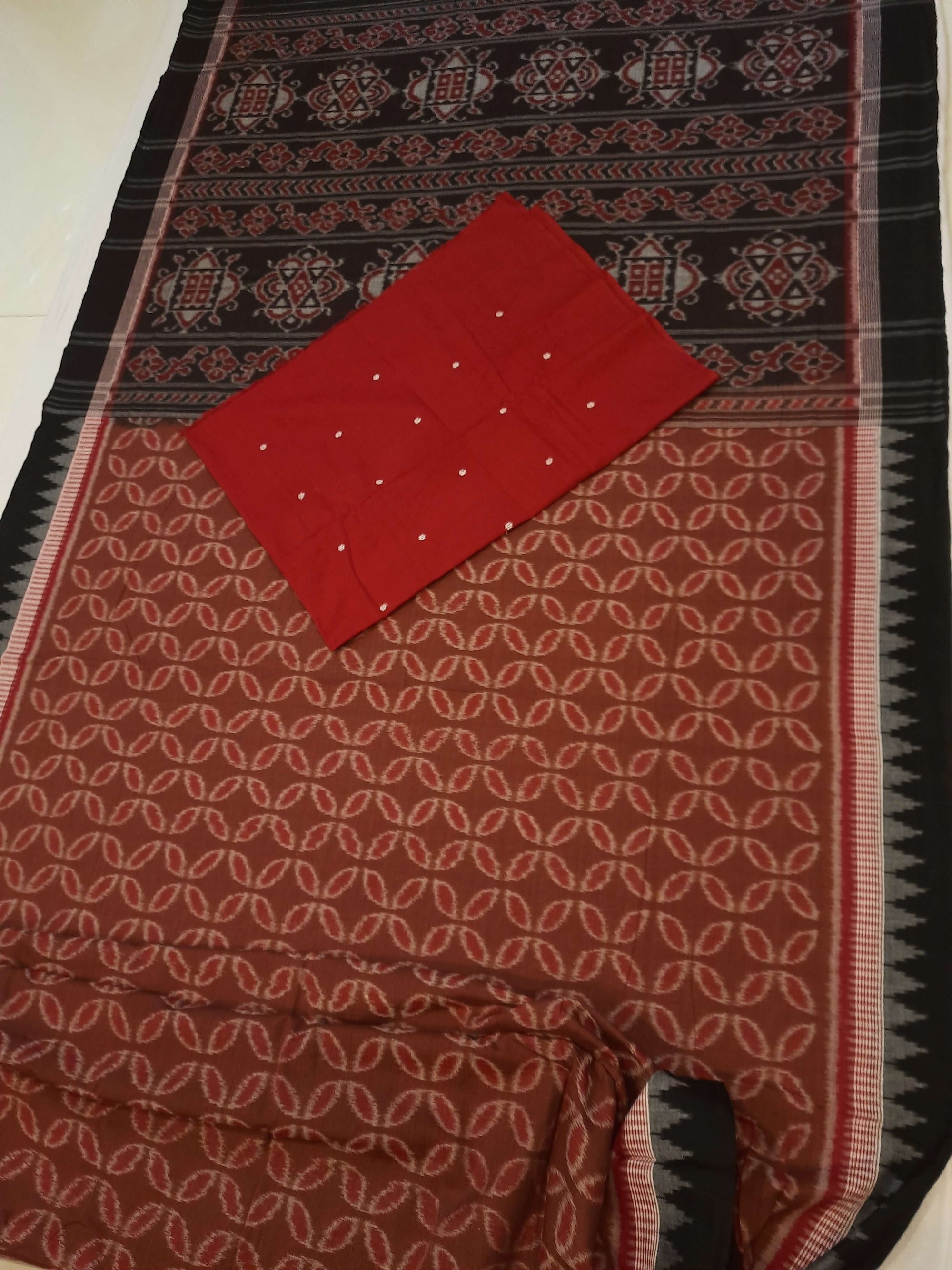 Pinkish Brown Cotton Odisha Ikat saree  with mix match cotton ikat blouse