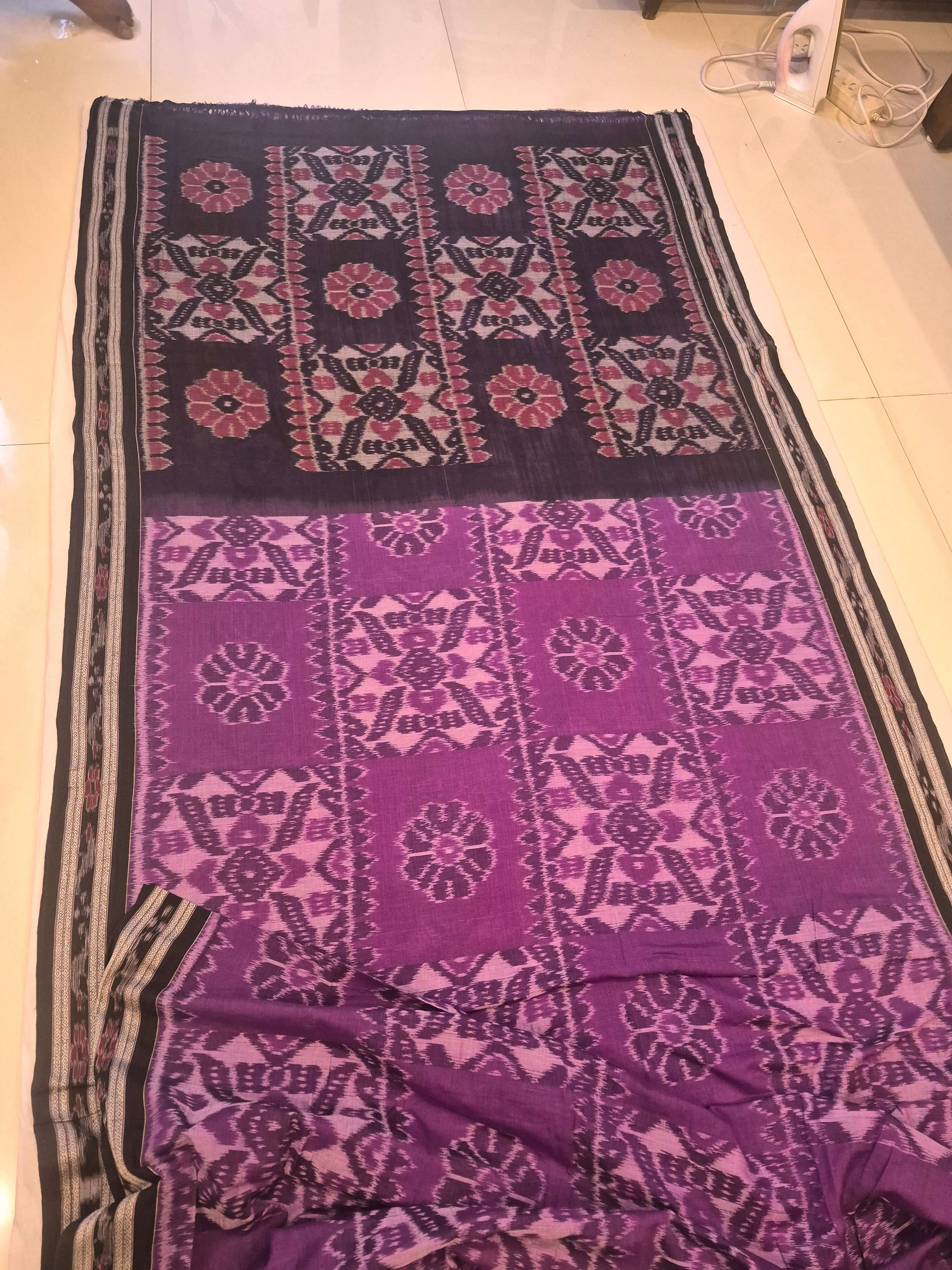 Violet coloured Odisha Ikat saree  with cotton ikat blouse piece