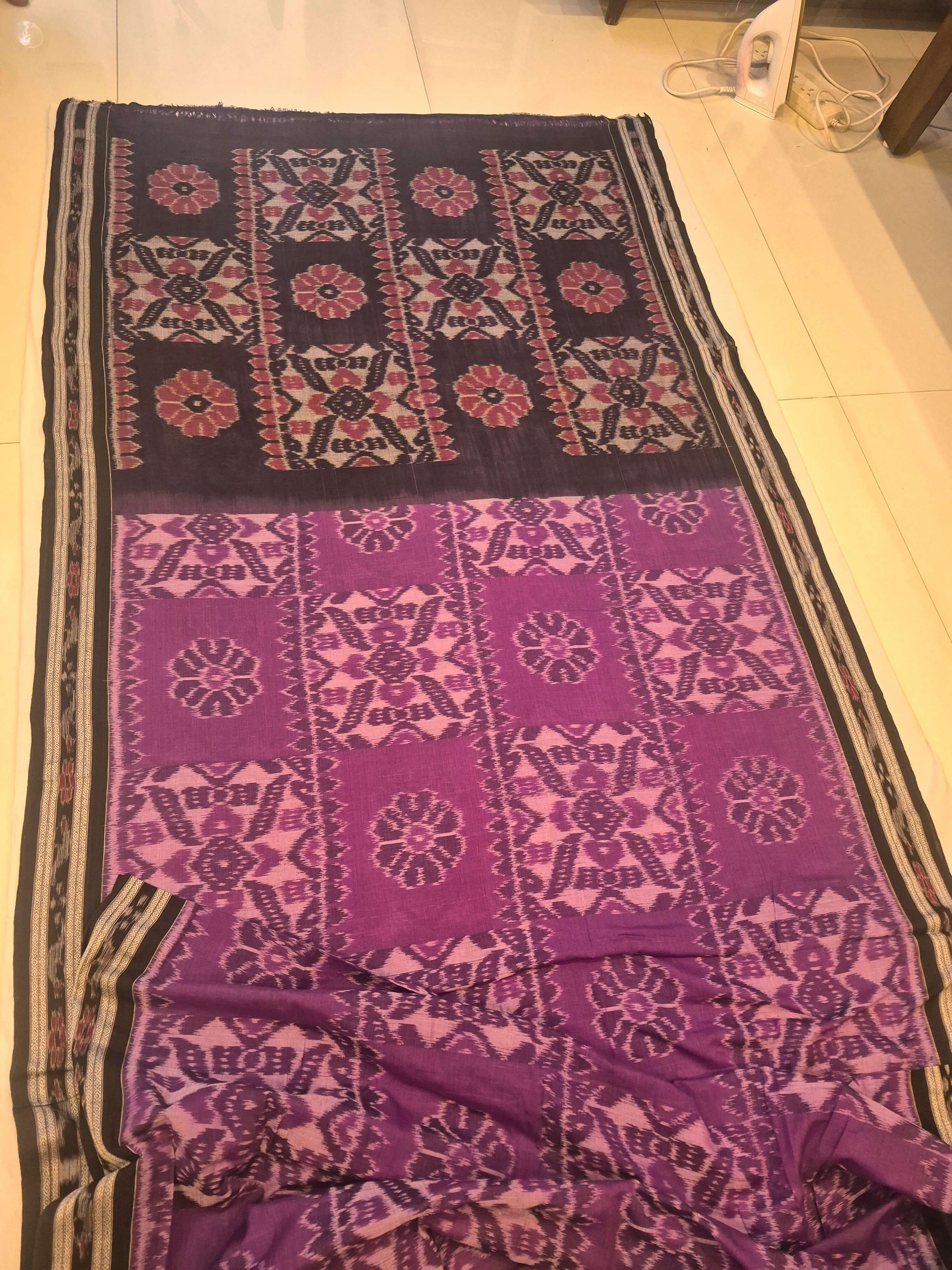 Violet coloured Odisha Ikat saree  with cotton ikat blouse piece