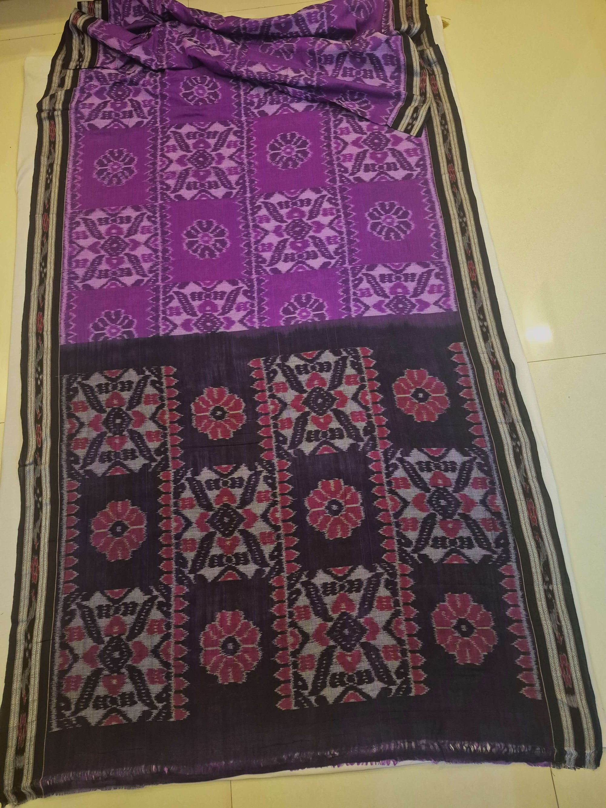 Violet coloured Odisha Ikat saree  with cotton ikat blouse piece