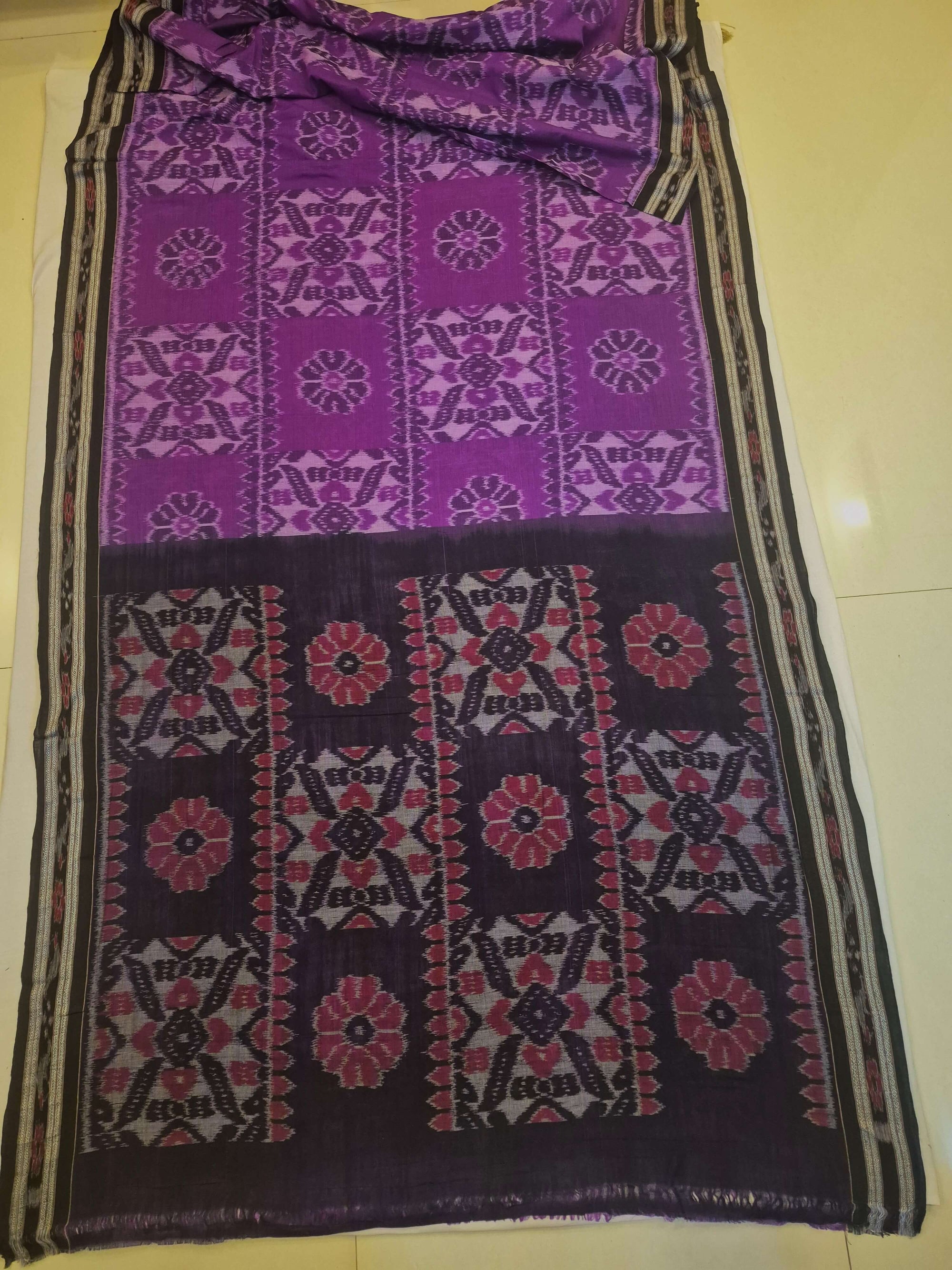 Violet coloured Odisha Ikat saree  with cotton ikat blouse piece