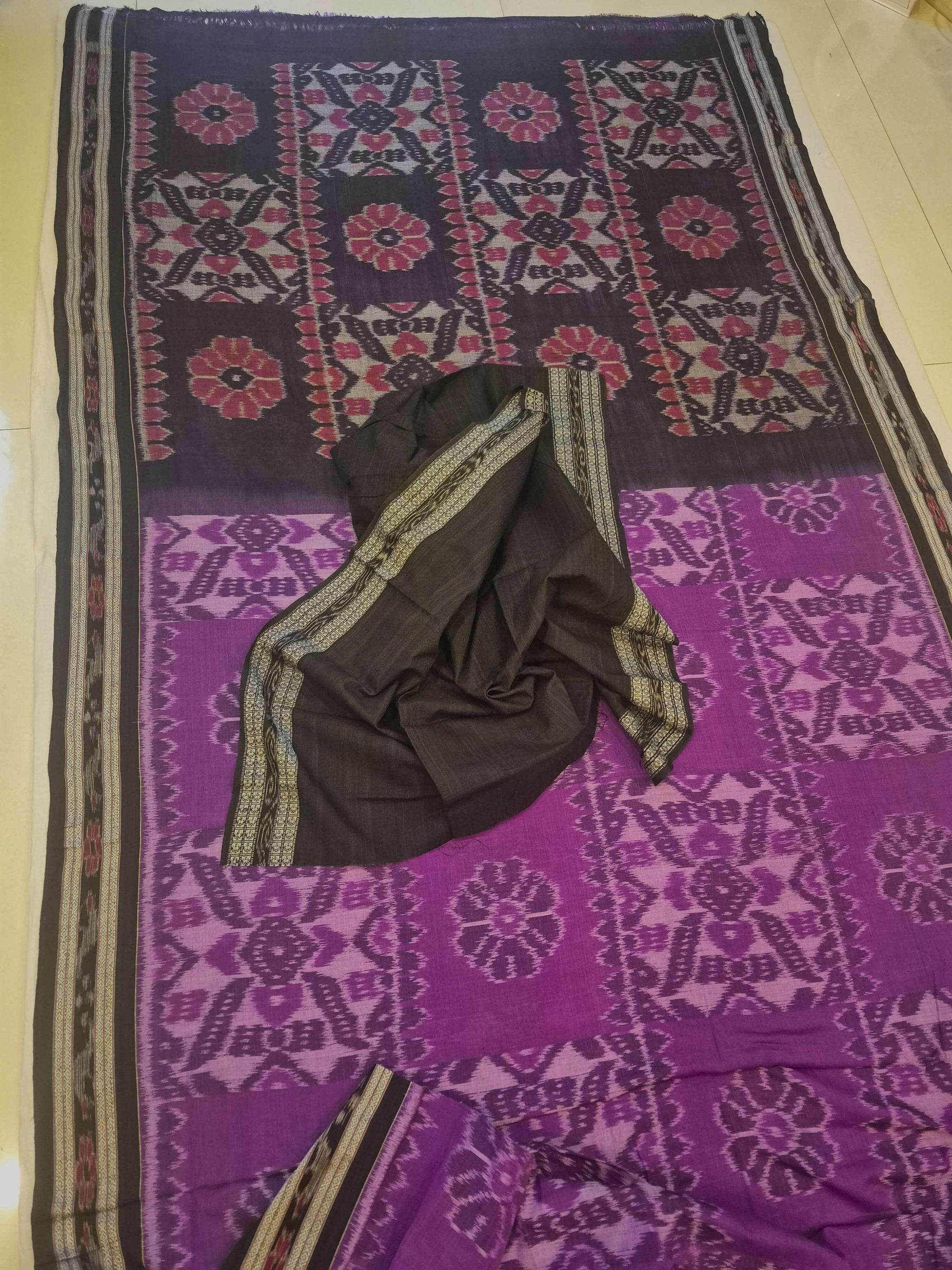 Violet coloured Odisha Ikat saree  with cotton ikat blouse piece