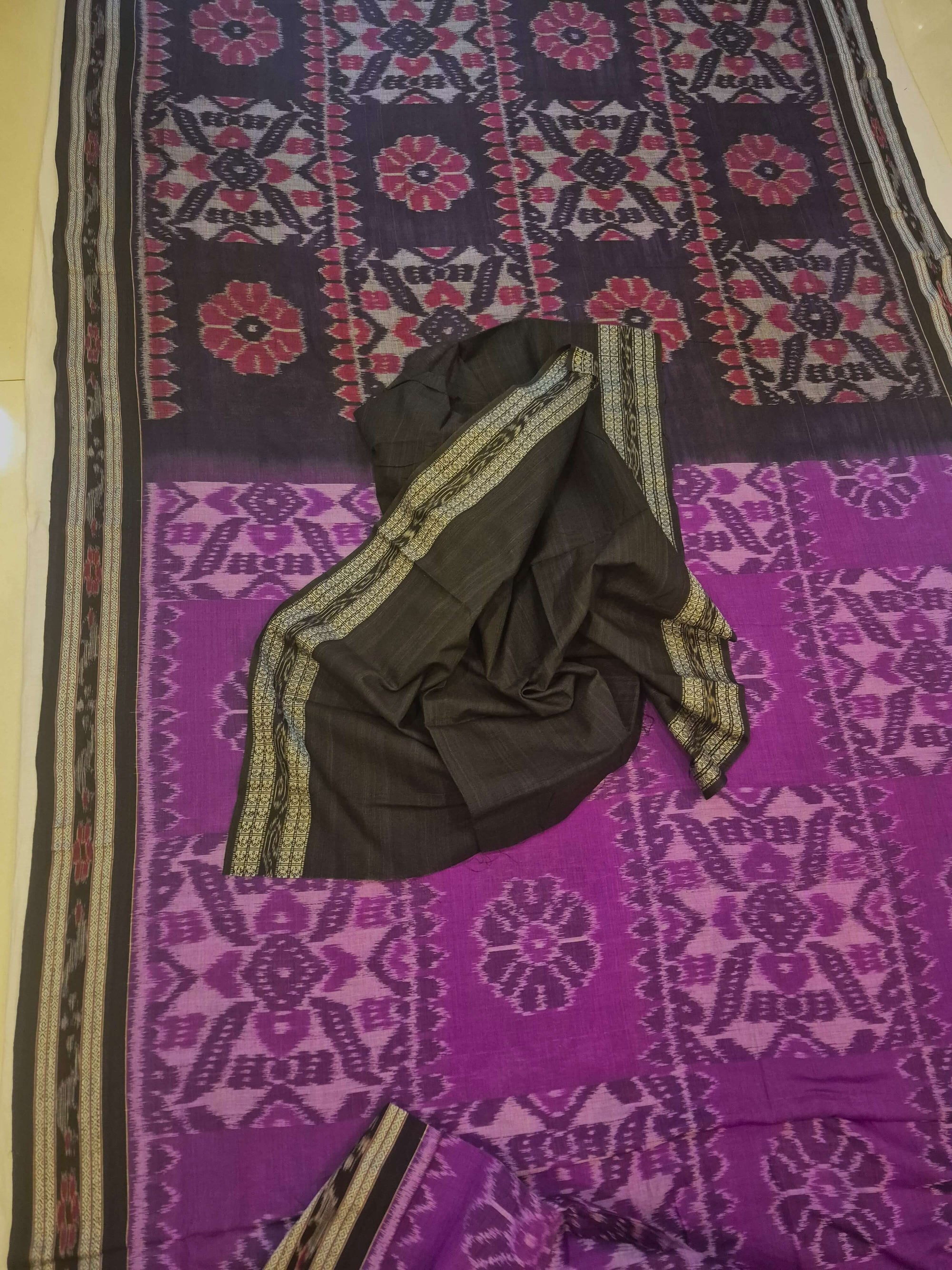 Violet coloured Odisha Ikat saree  with cotton ikat blouse piece