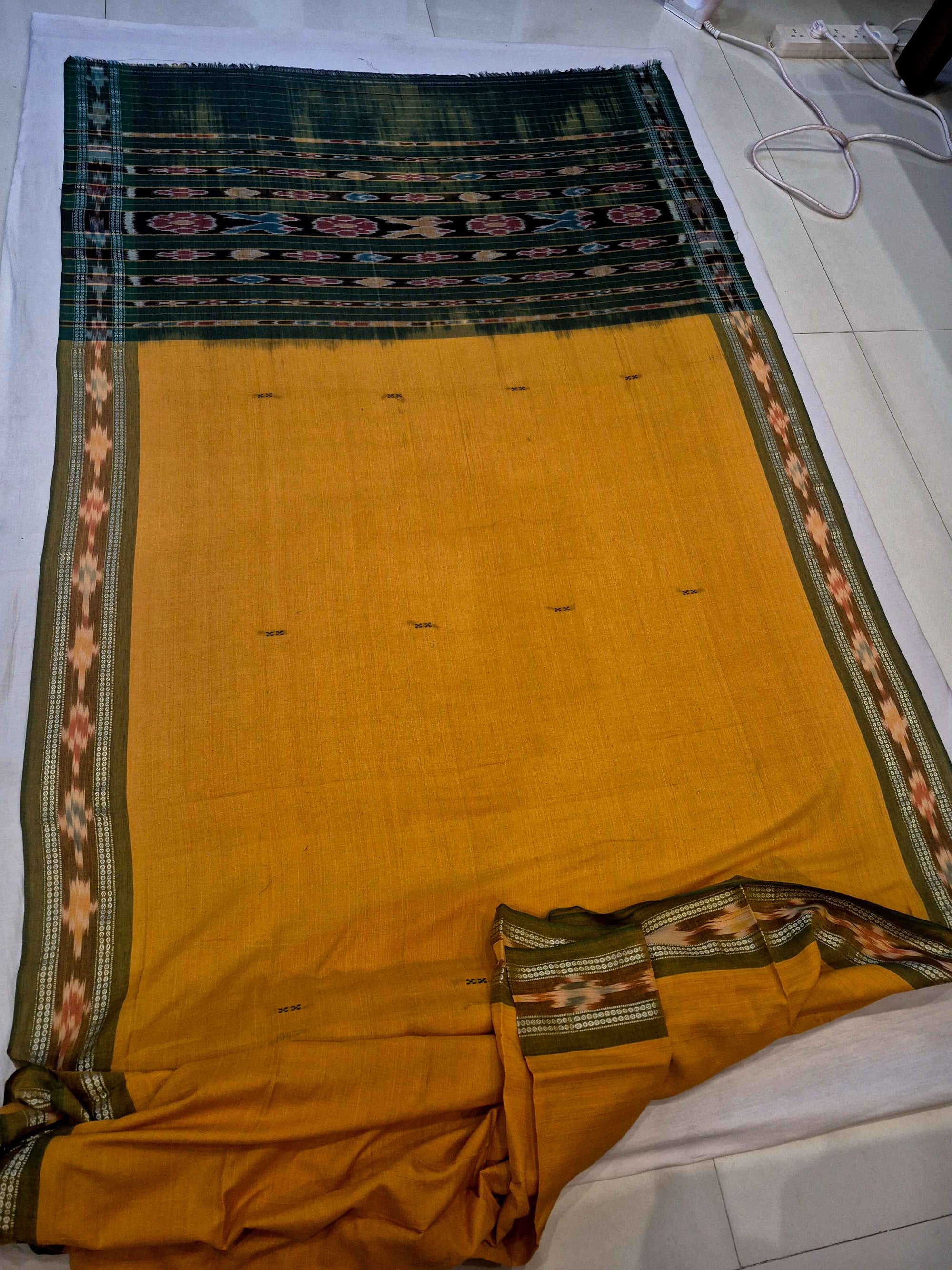 Yellow Cotton Odisha Ikat saree  with mix match cotton ikat blouse