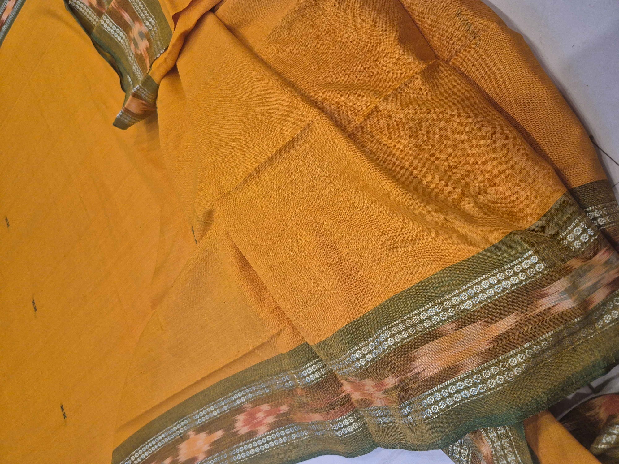 Yellow Cotton Odisha Ikat saree  with mix match cotton ikat blouse