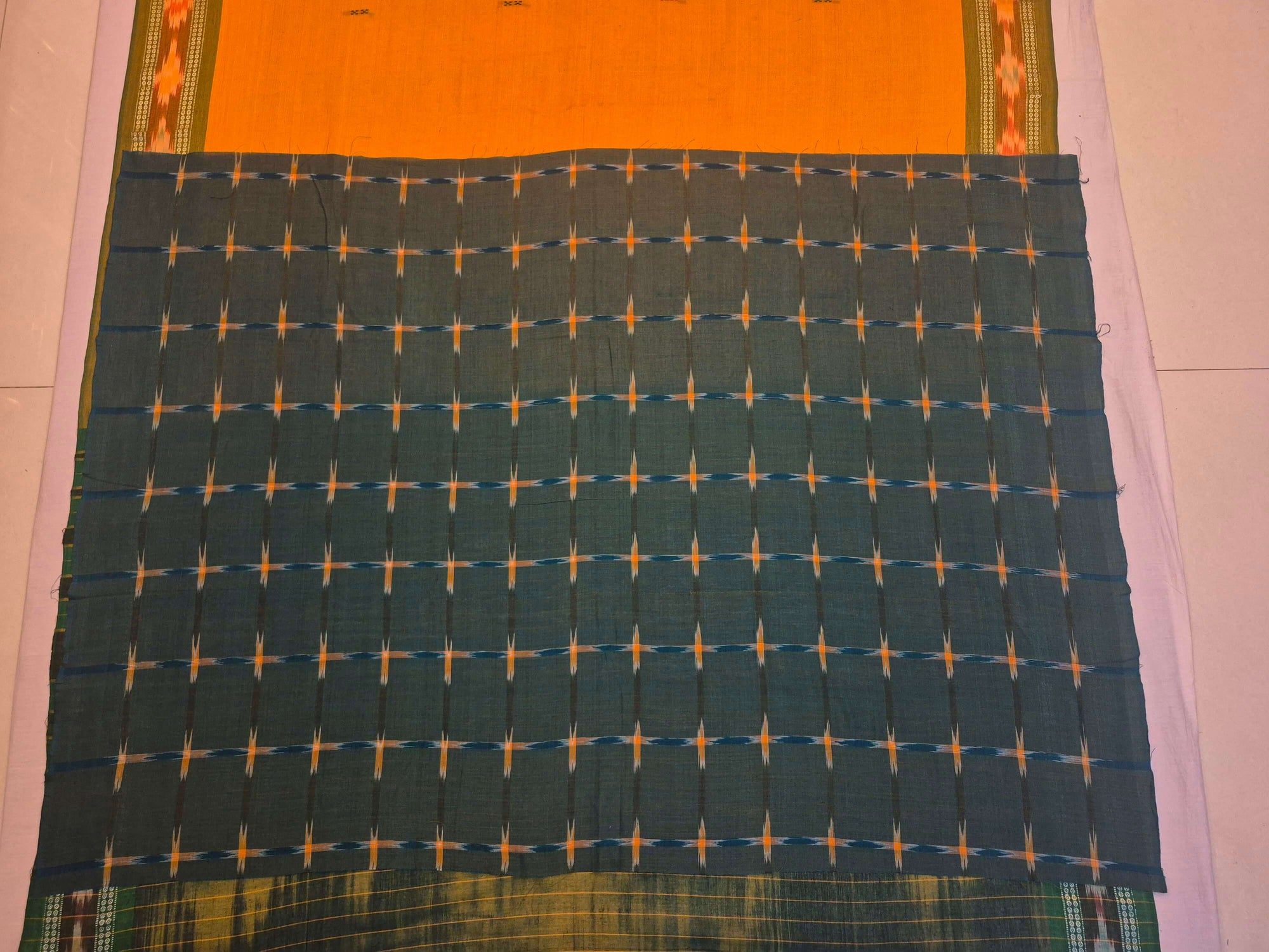 Yellow Cotton Odisha Ikat saree  with mix match cotton ikat blouse