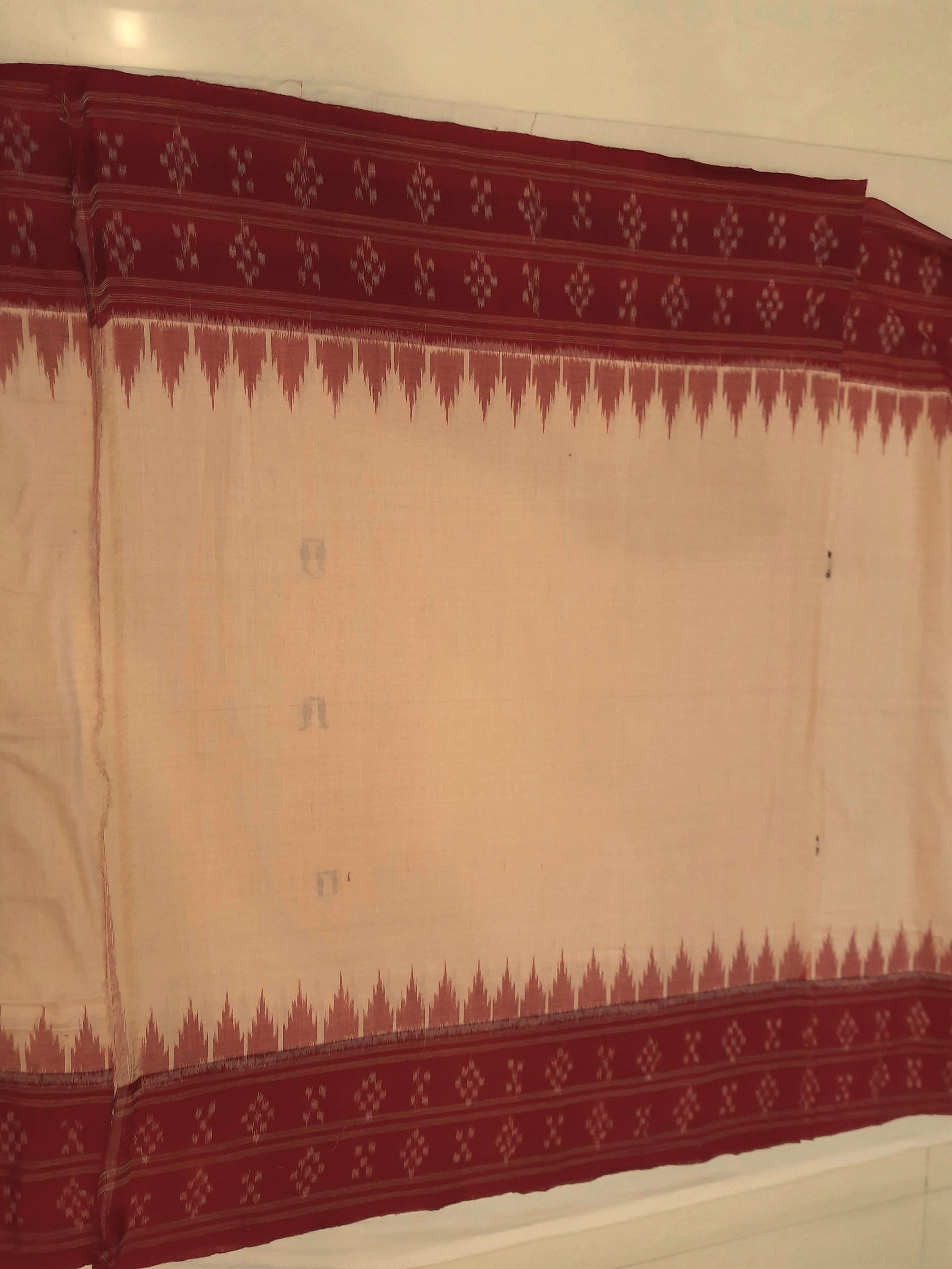 Beige Maroon double border Odisha Ikat saree with running blouse piece