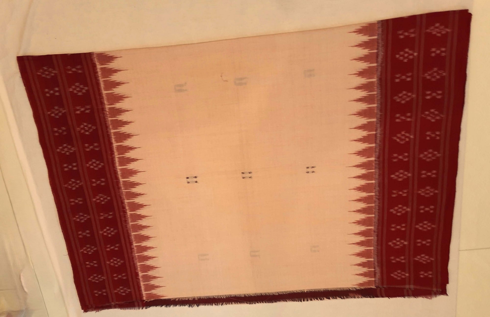 Beige Maroon double border Odisha Ikat saree with running blouse piece