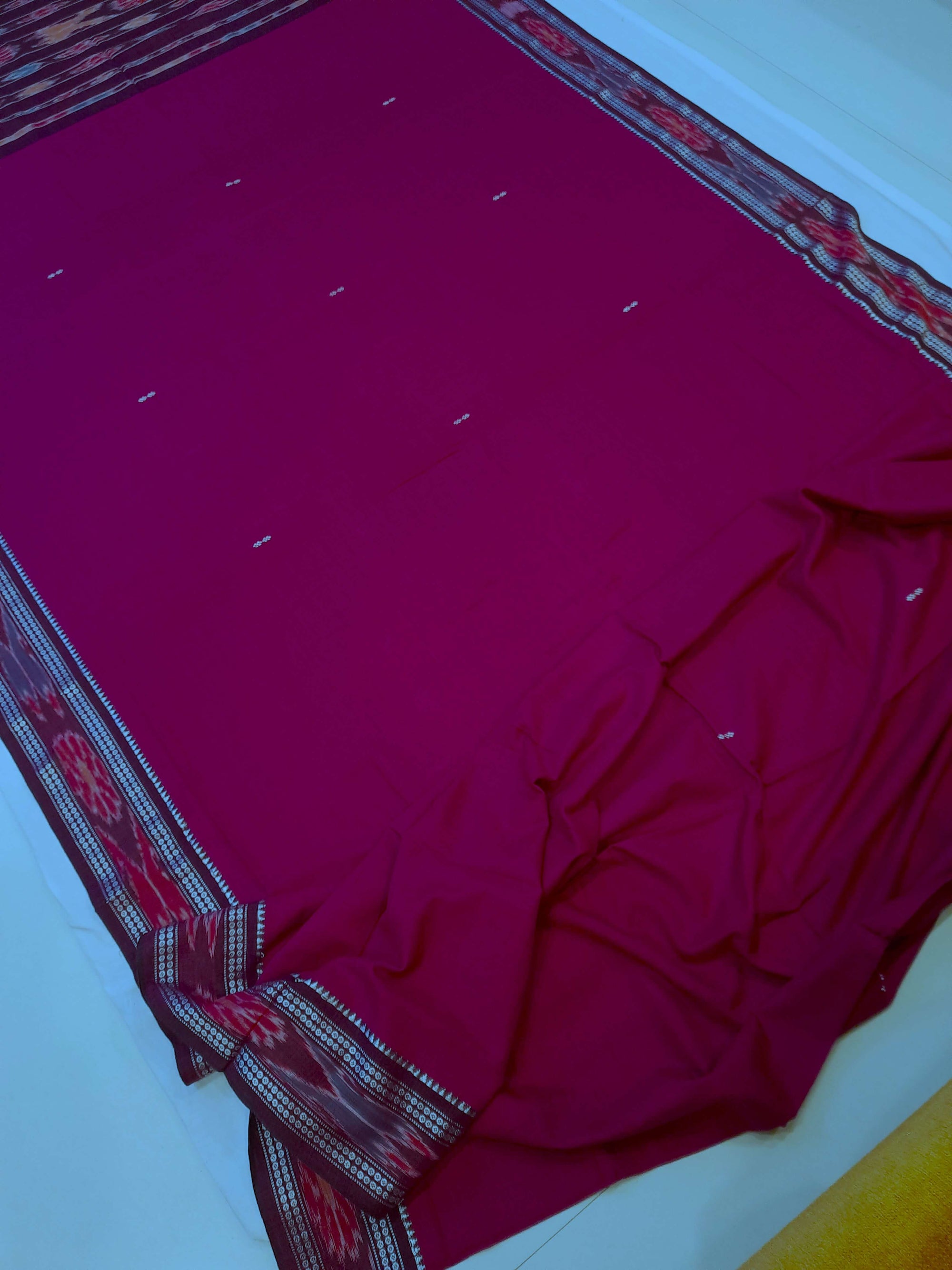 DarkPink Cotton Odisha Ikat saree  with mix match cotton ikat blouse