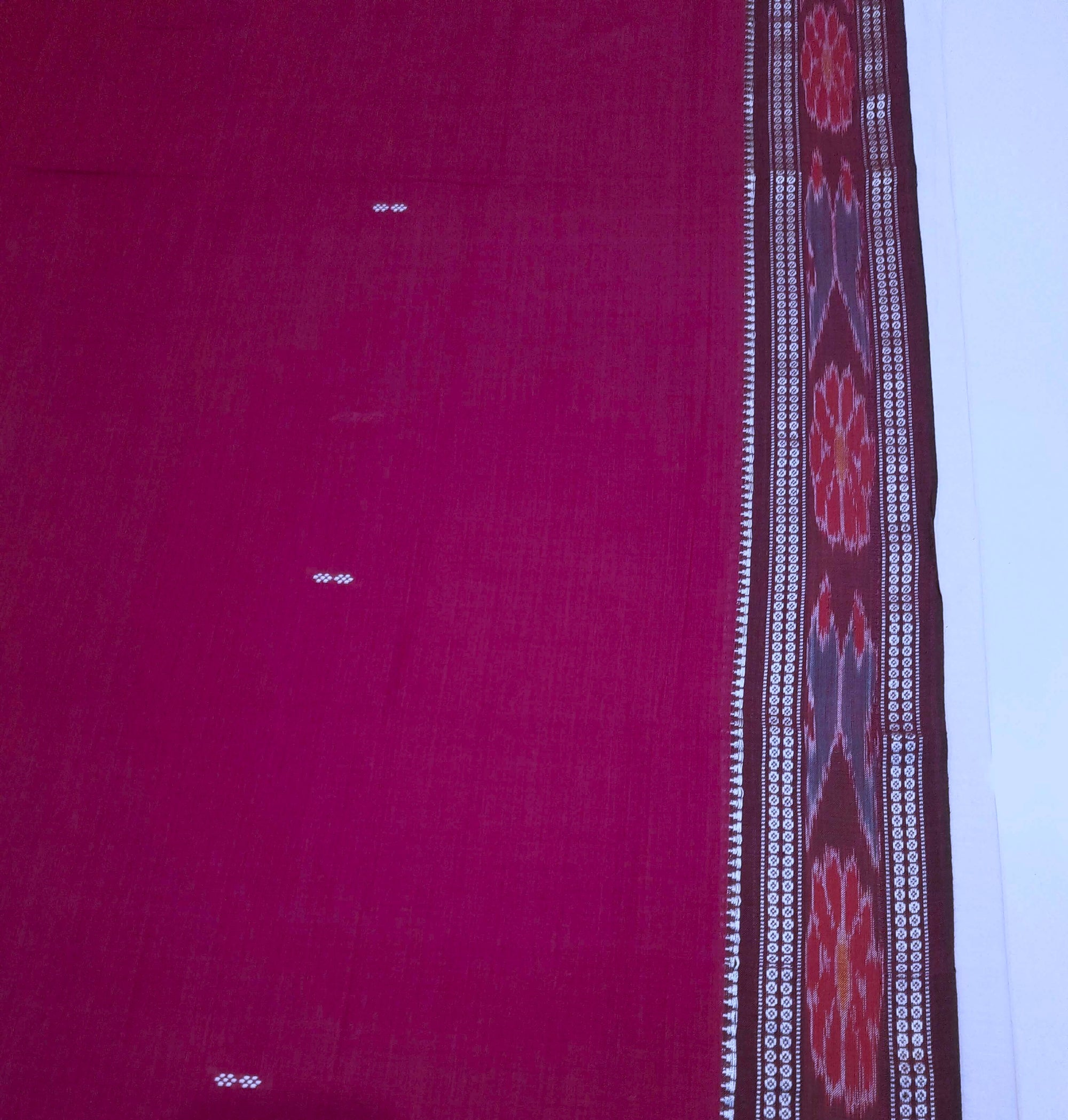 DarkPink Cotton Odisha Ikat saree  with mix match cotton ikat blouse