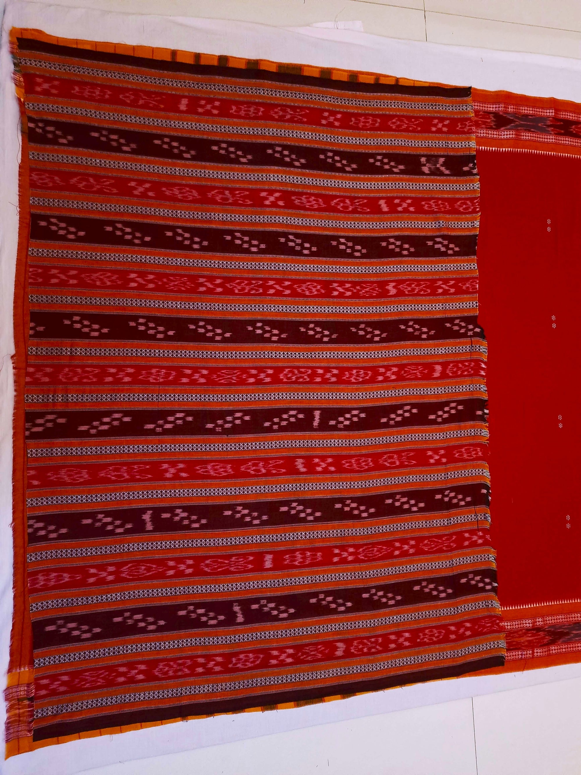 Red Cotton Odisha Ikat saree  with mix match cotton ikat blouse