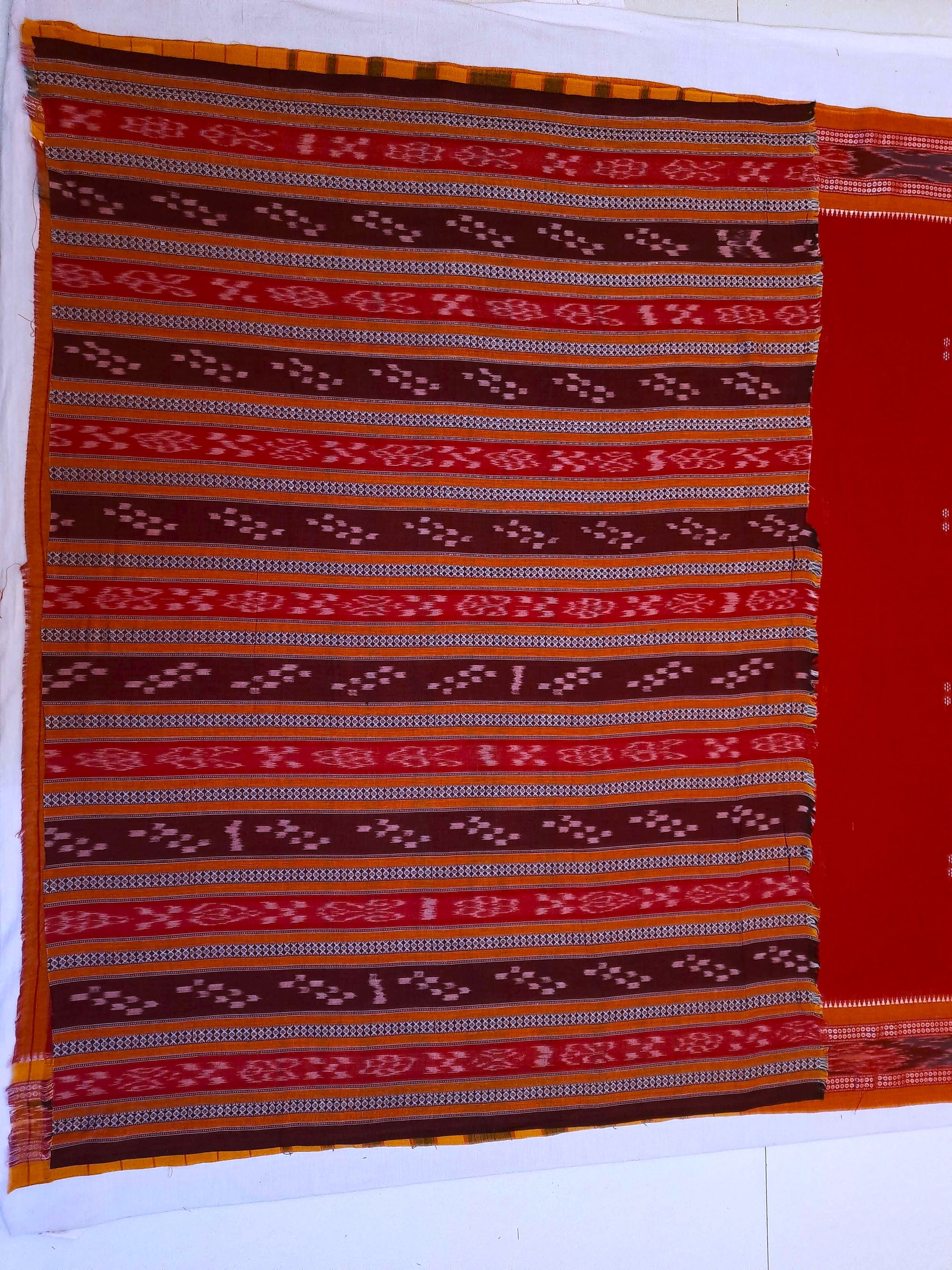 Red Cotton Odisha Ikat saree  with mix match cotton ikat blouse
