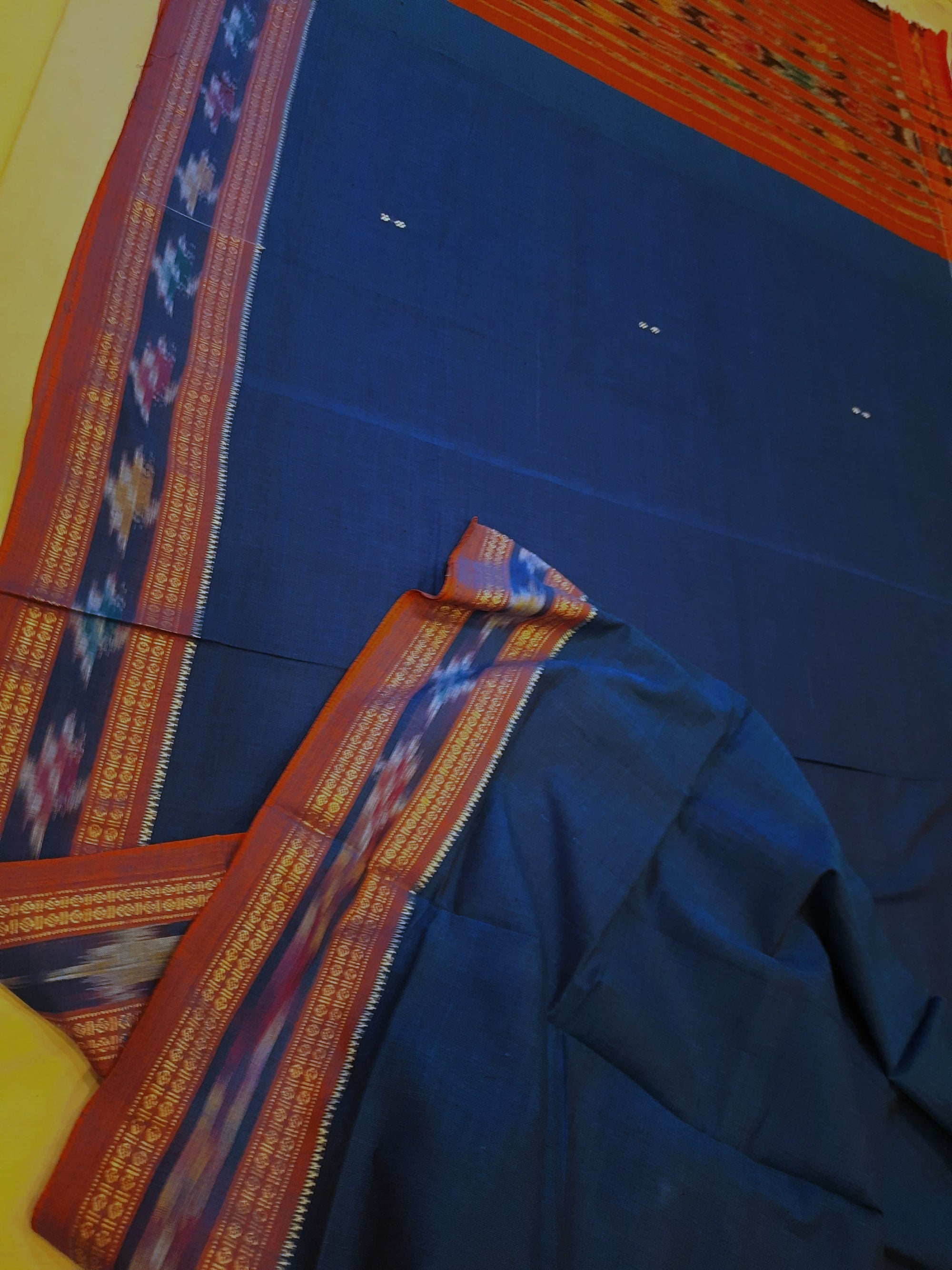 Blue Cotton Odisha Ikat saree  with mix match cotton ikat blouse