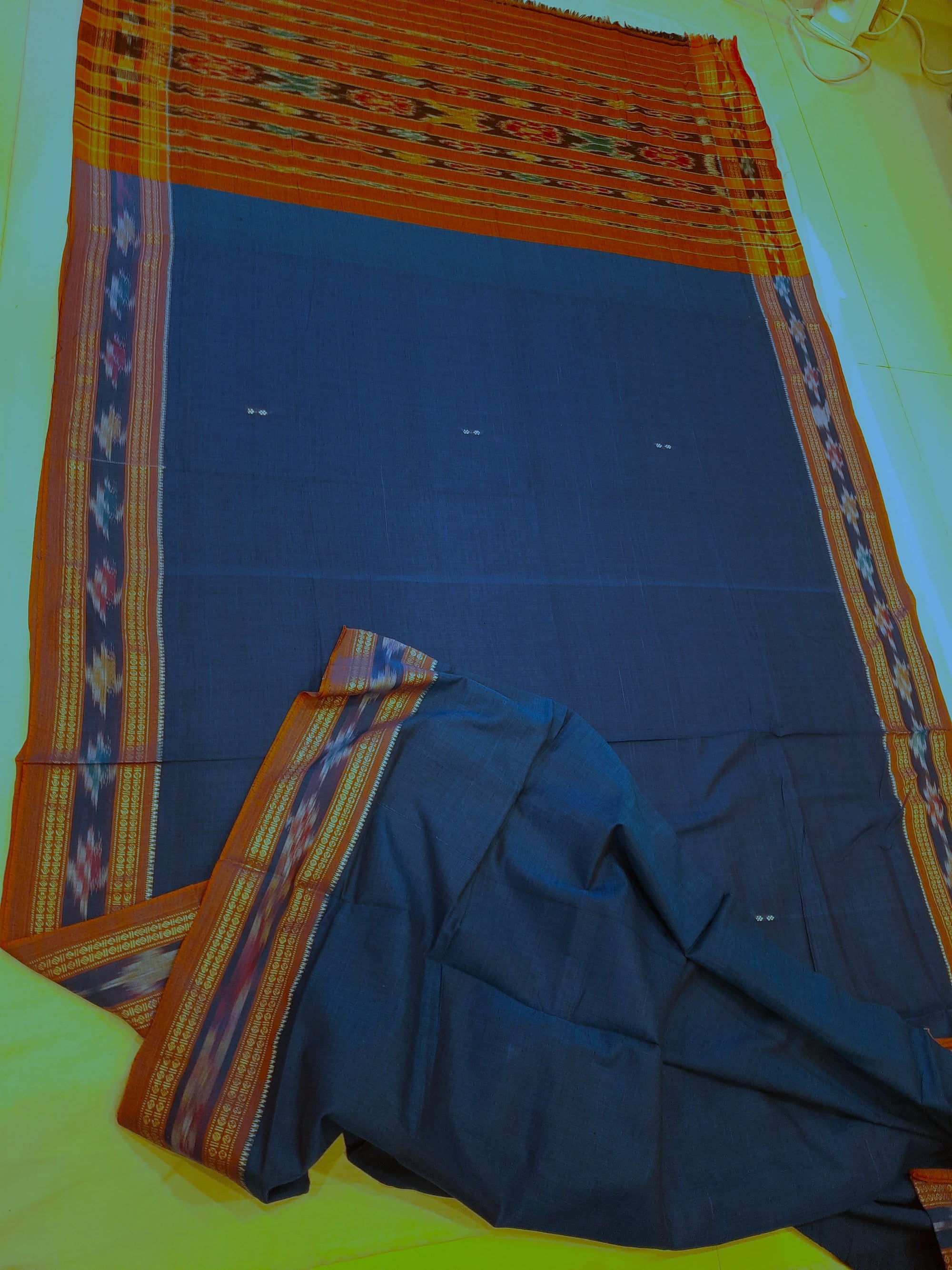 Blue Cotton Odisha Ikat saree  with mix match cotton ikat blouse