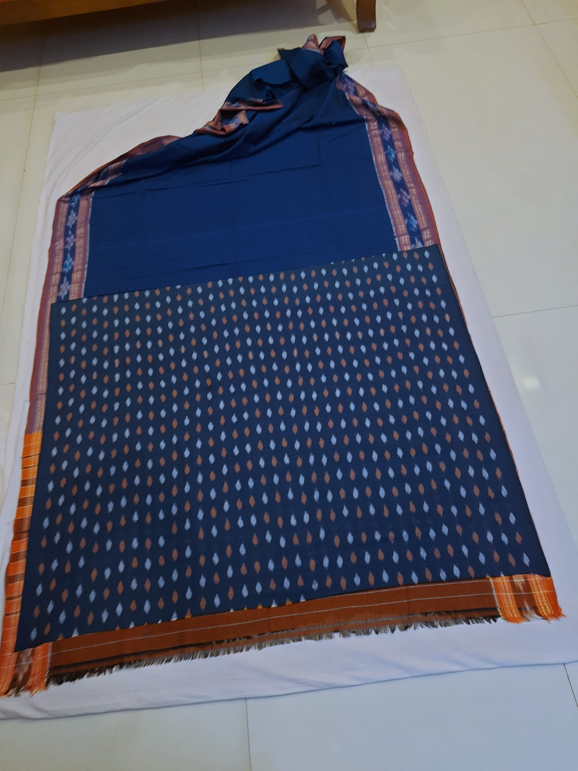 Blue Cotton Odisha Ikat saree  with mix match cotton ikat blouse