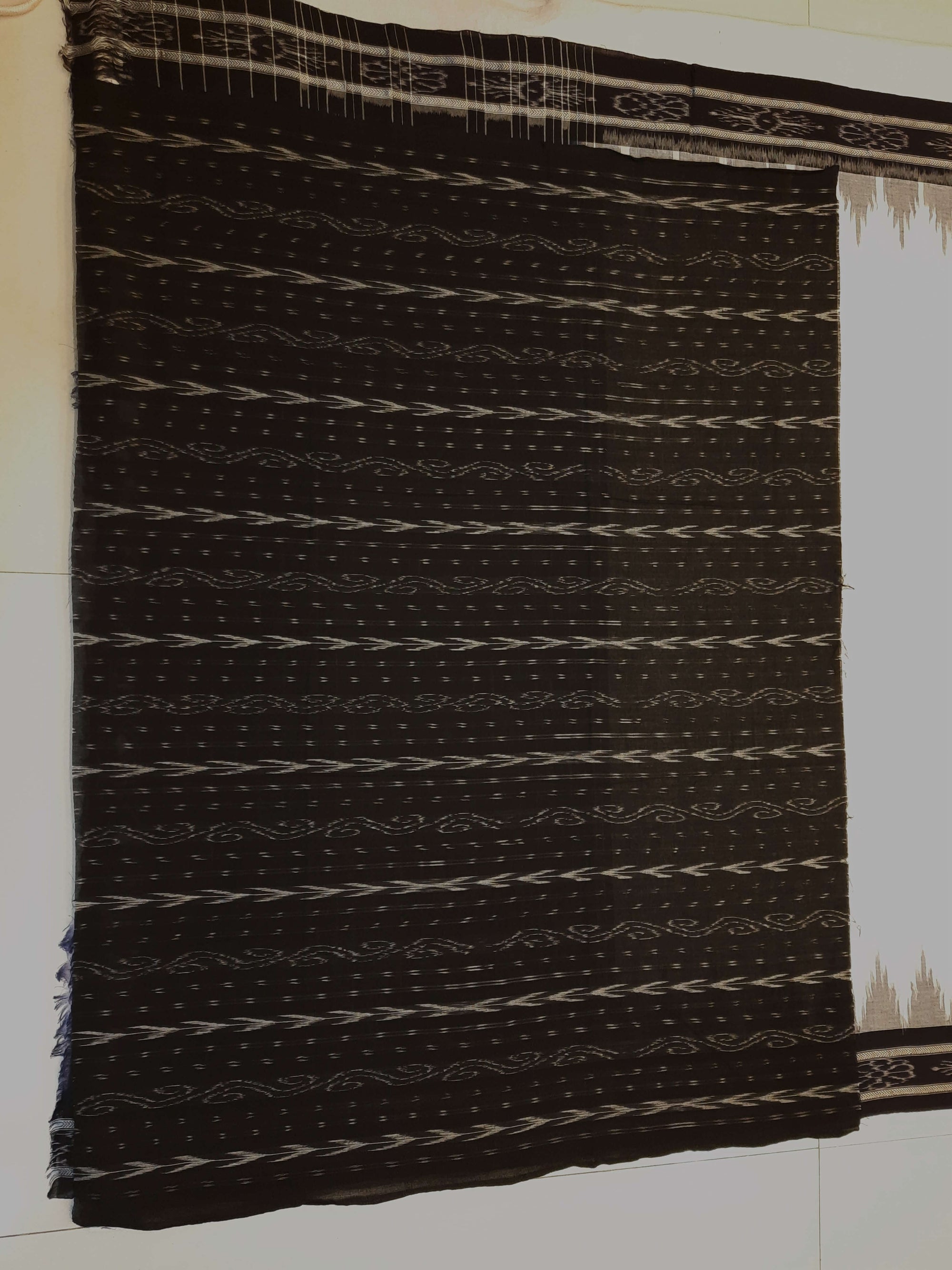 White and Black Odisha Ikat saree with cotton ikat blouse piece