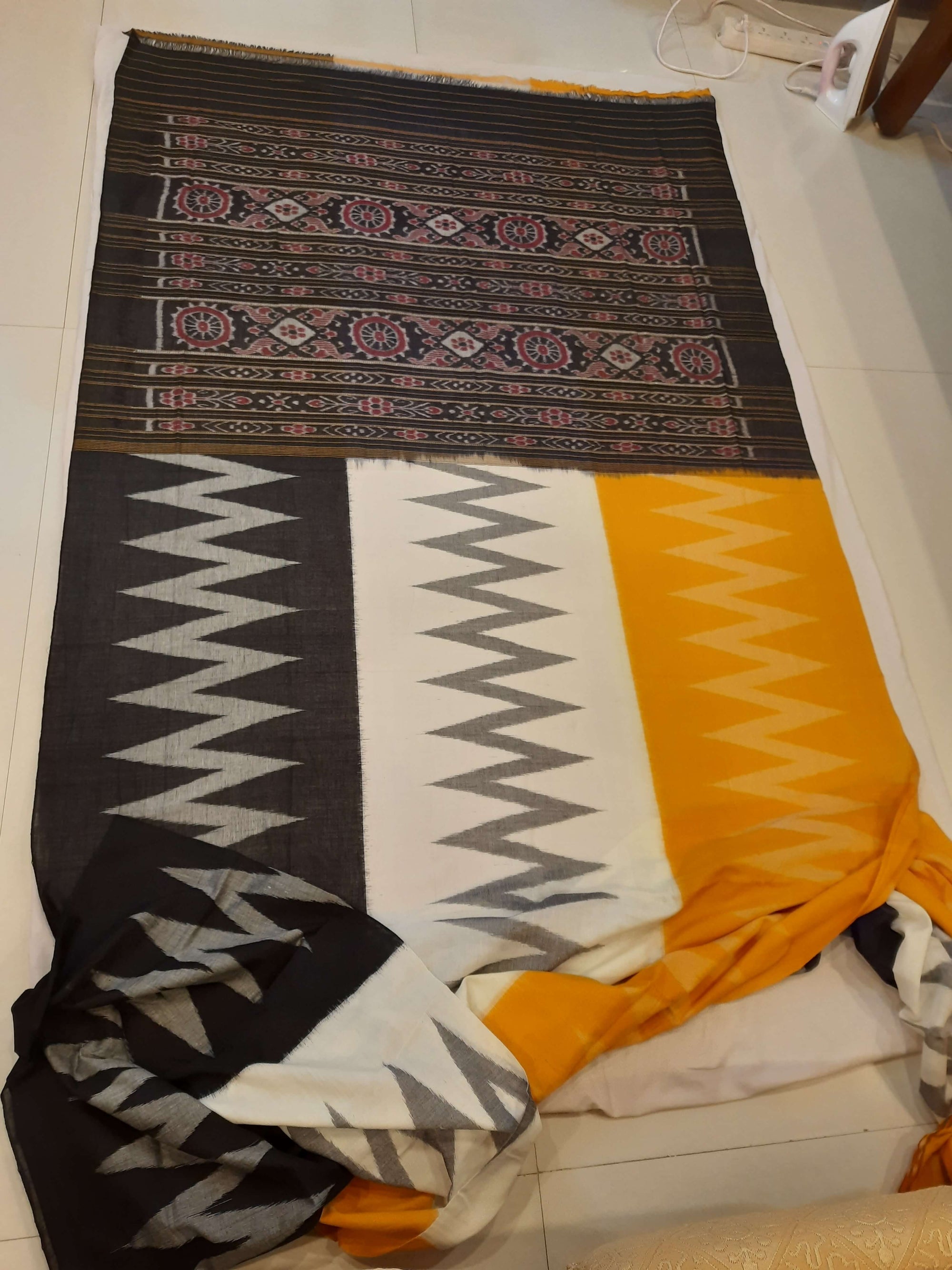 Multi Coloured Cotton Odisha Ikat saree with cotton ikat blouse piece