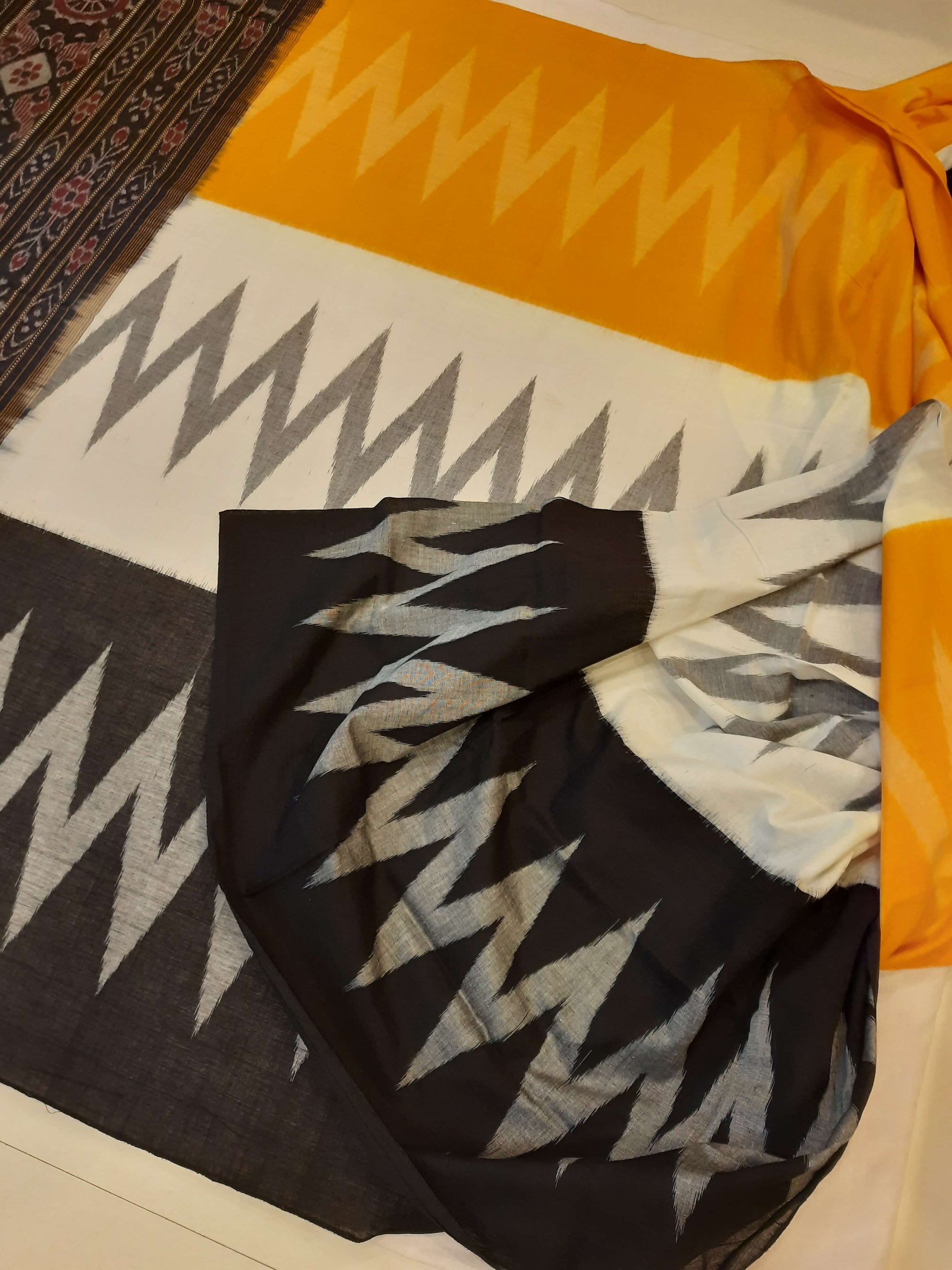 Multi Coloured Cotton Odisha Ikat saree with cotton ikat blouse piece