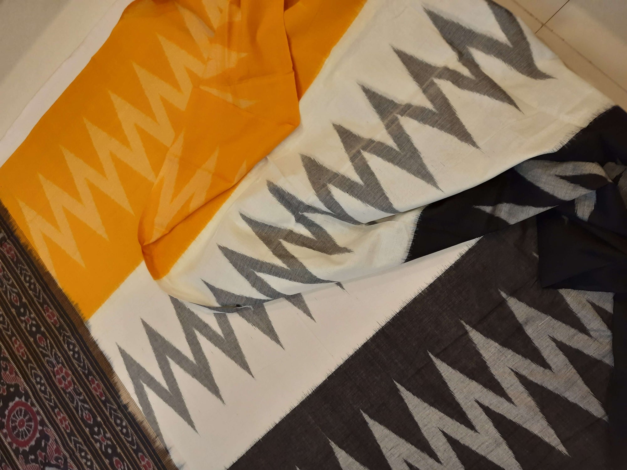 Multi Coloured Cotton Odisha Ikat saree with cotton ikat blouse piece