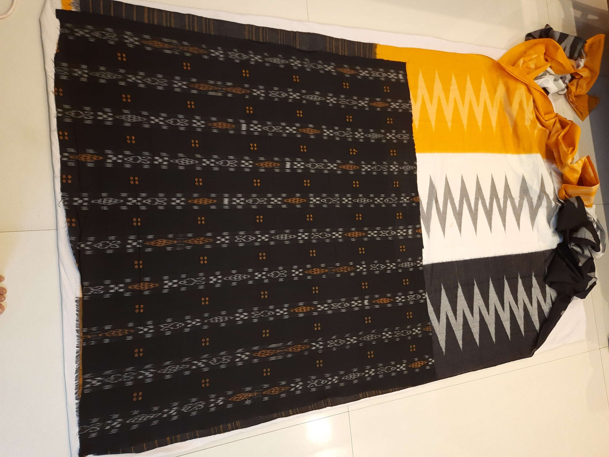 Multi Coloured Cotton Odisha Ikat saree with cotton ikat blouse piece