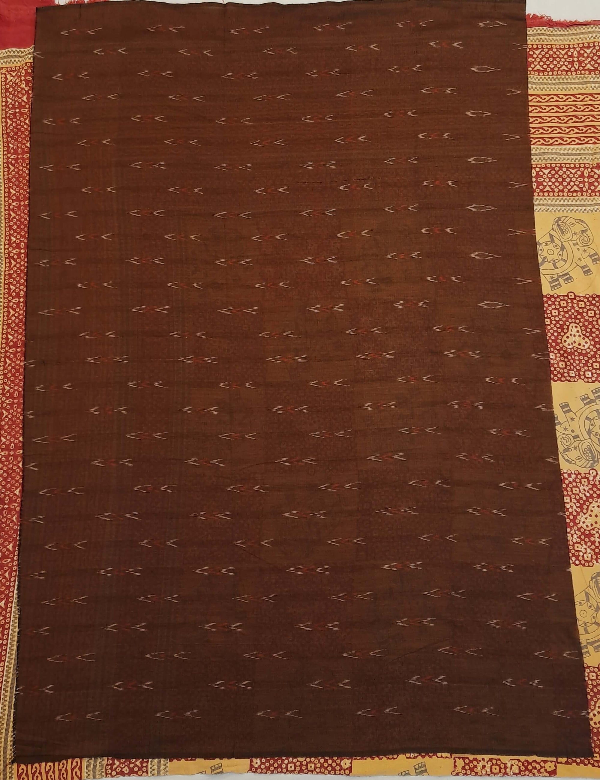 White and Brown Odisha Ikat saree with cotton ikat blouse piece