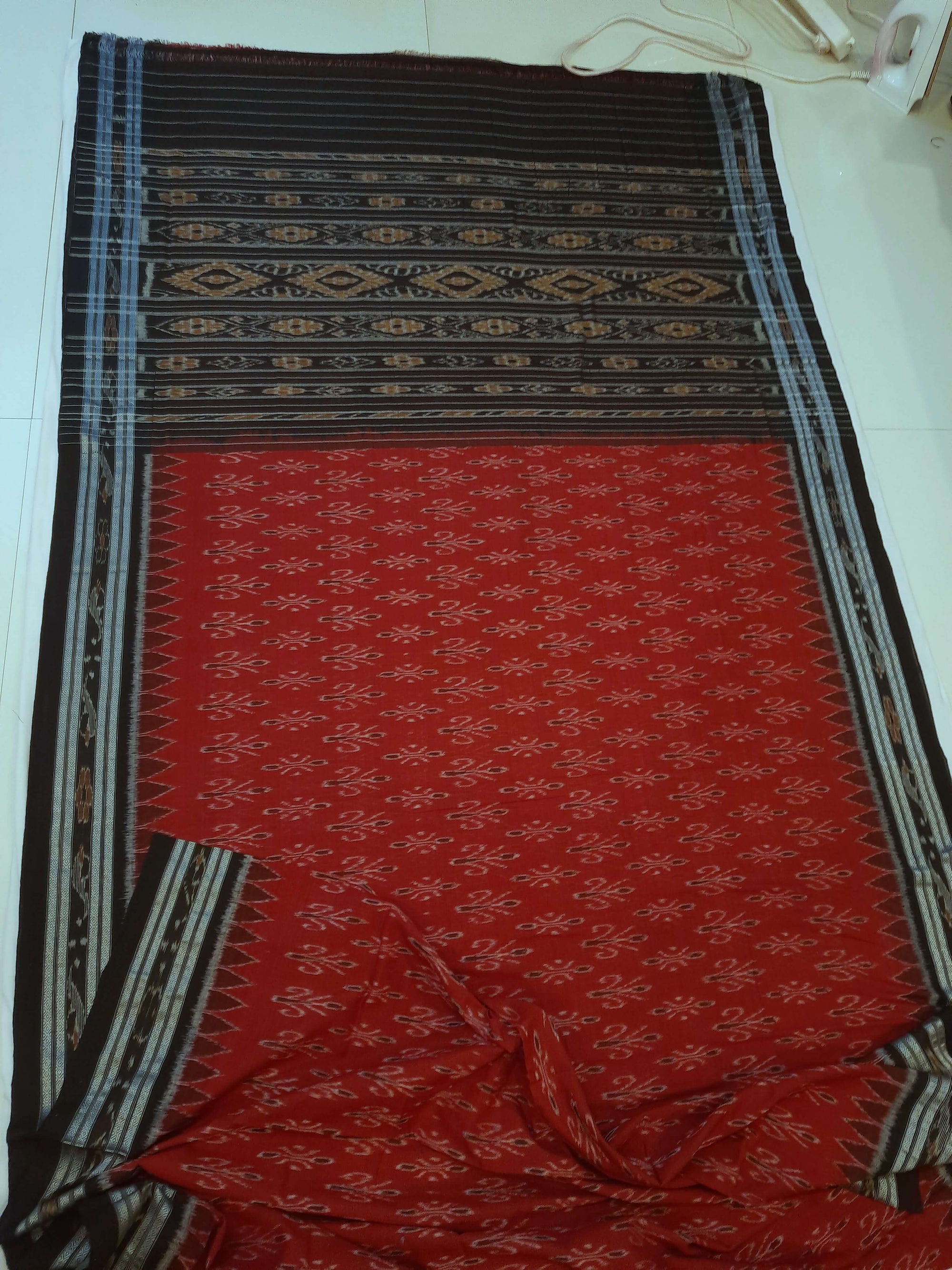 Maroon Cotton Odisha Ikat saree with cotton ikat blouse piece