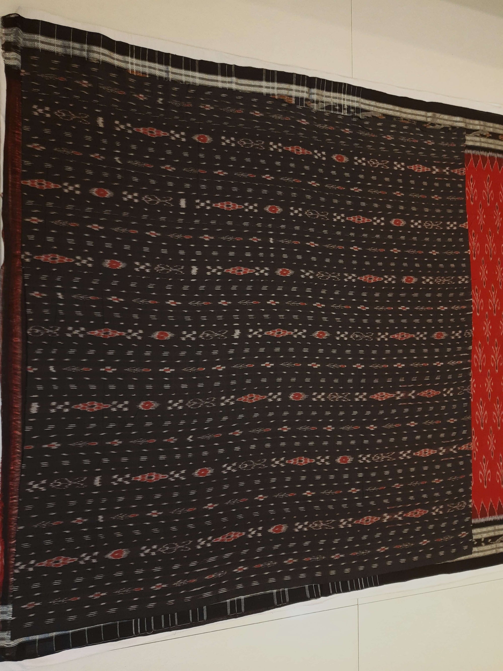 Maroon Cotton Odisha Ikat saree with cotton ikat blouse piece