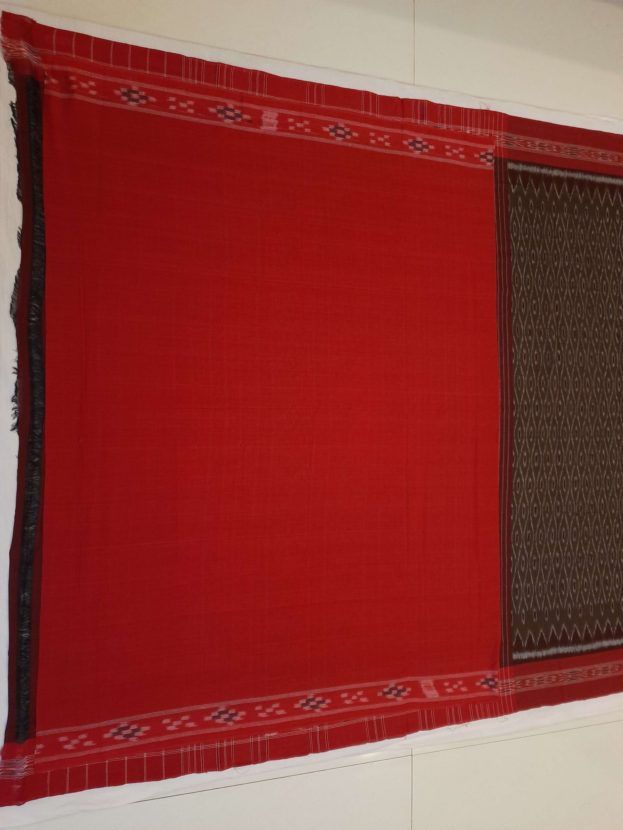 Brown Cotton Odisha Ikat saree with cotton ikat blouse piece