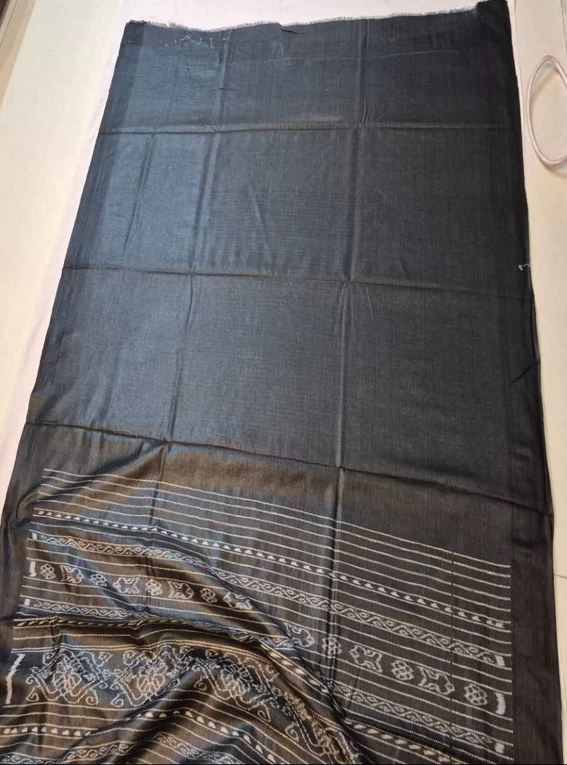 Beige with Black Tussar Ghicha Silk Odisha ikat saree with running blouse piece