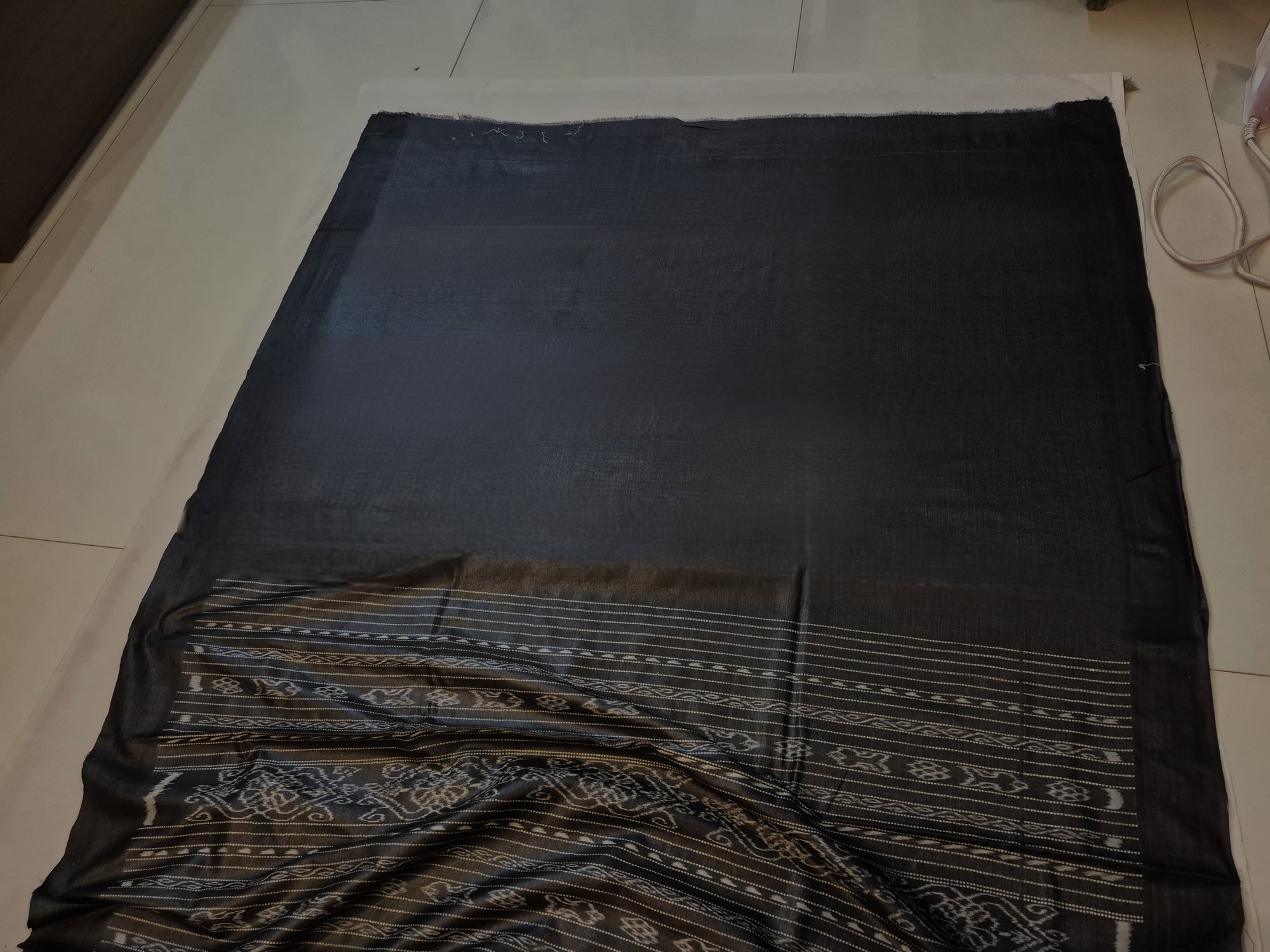 Beige with Black Tussar Ghicha Silk Odisha ikat saree with running blouse piece