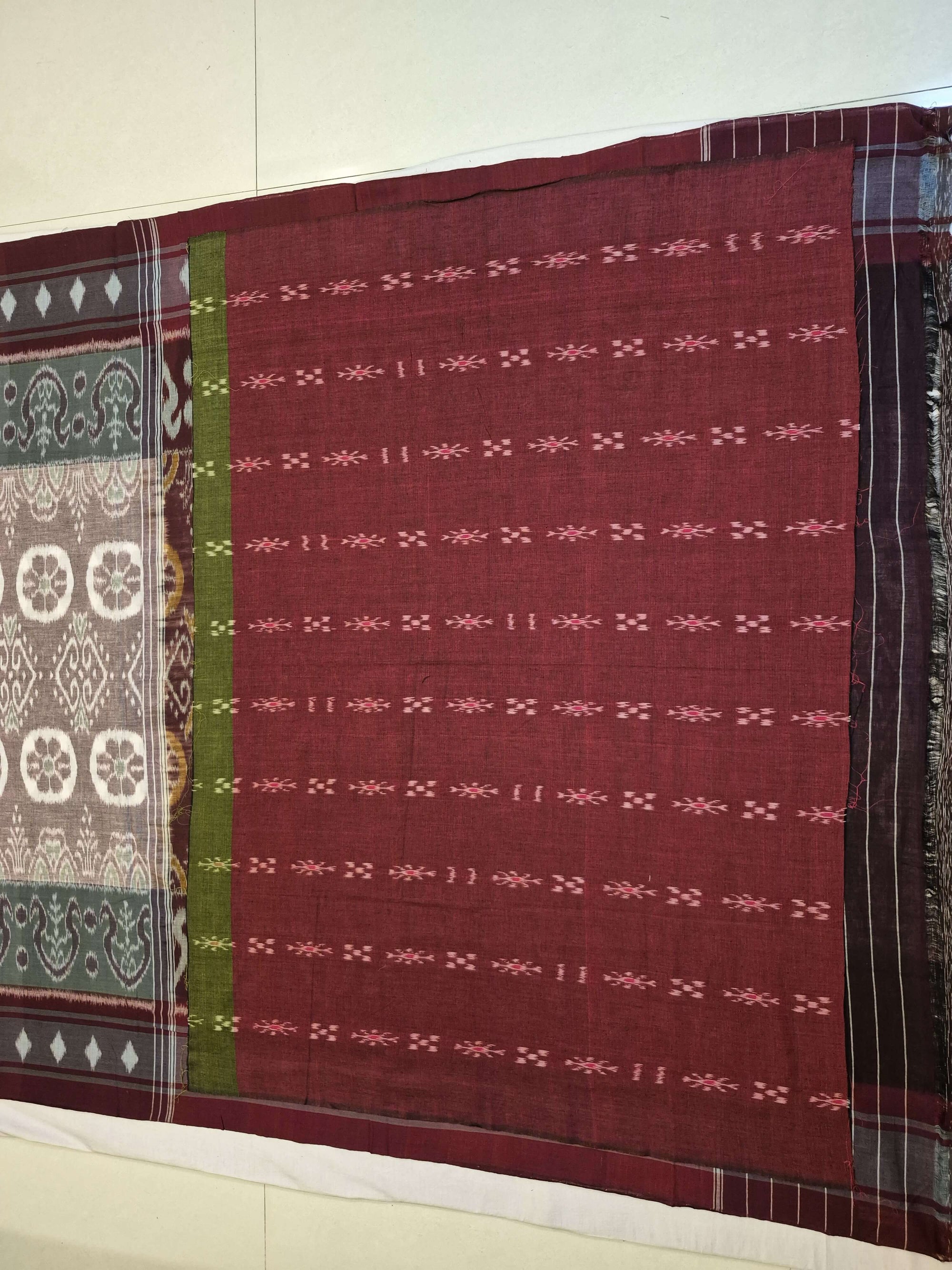 LightBrown Cotton Ikat saree with cotton ikat blouse piece