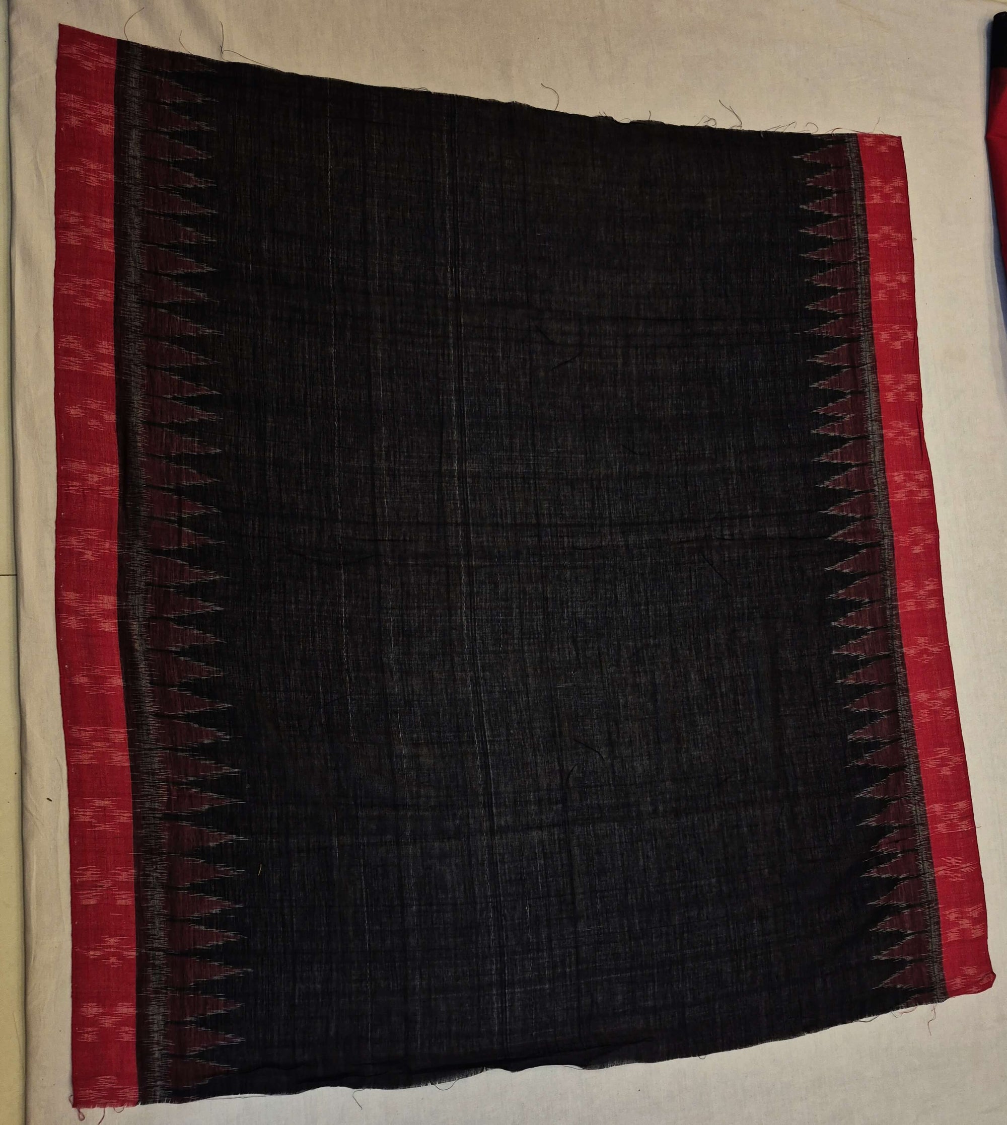 Red and Black Cotton Odisha Ikat saree with cotton ikat blouse piece