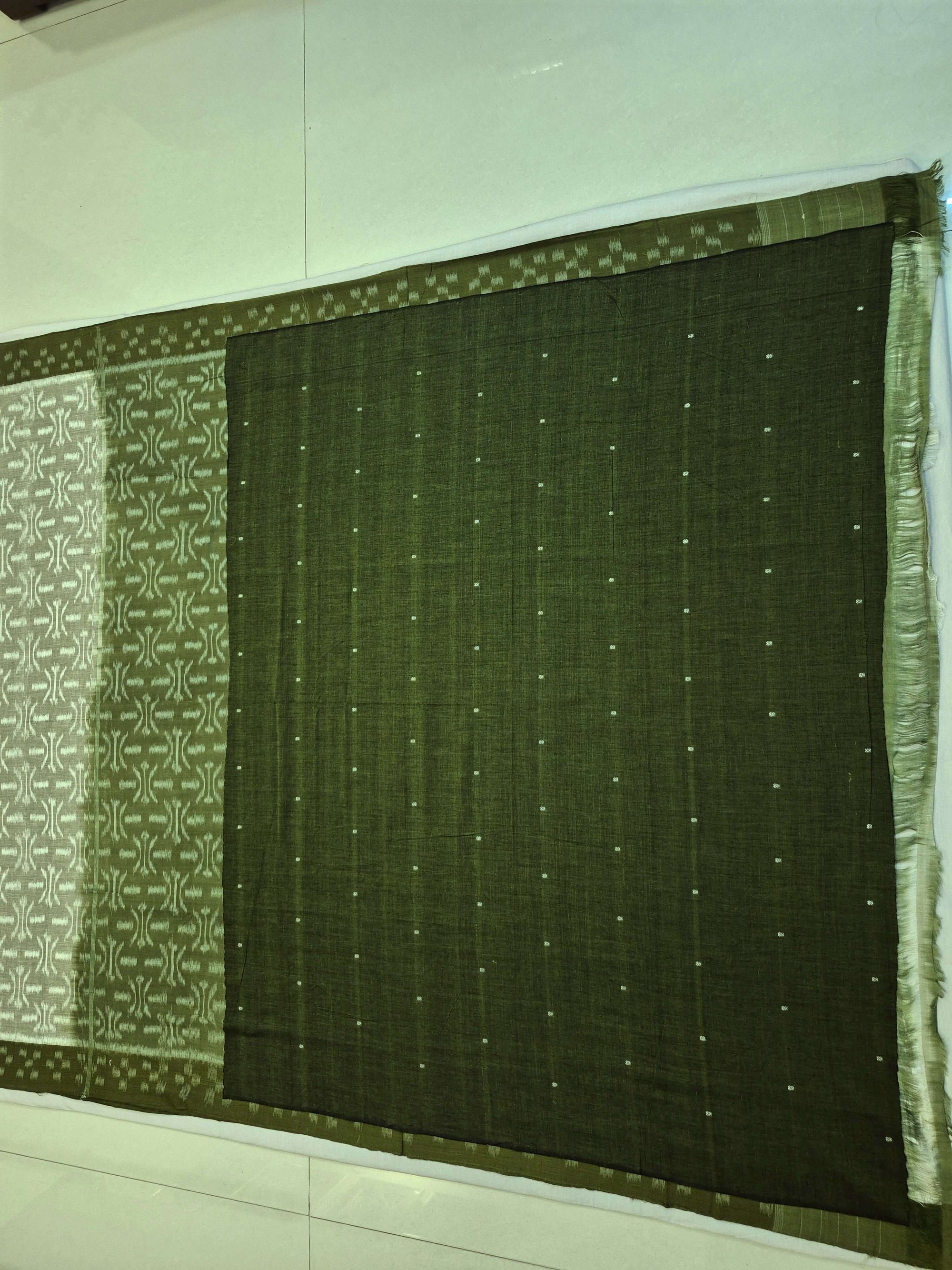 LightGreen Cotton Ikat saree with cotton ikat blouse piece