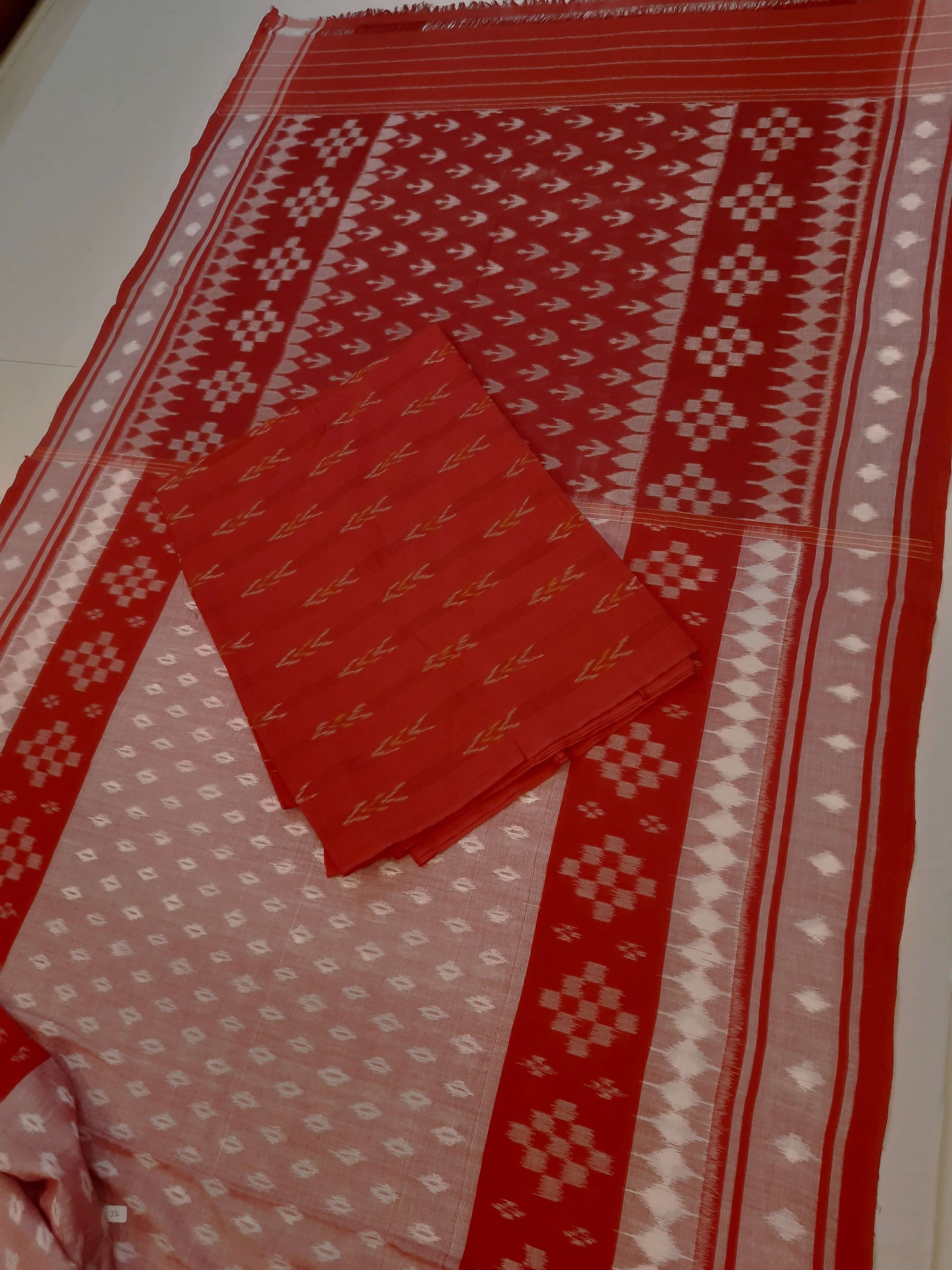 Pink Cotton Ikat saree with cotton ikat blouse piece