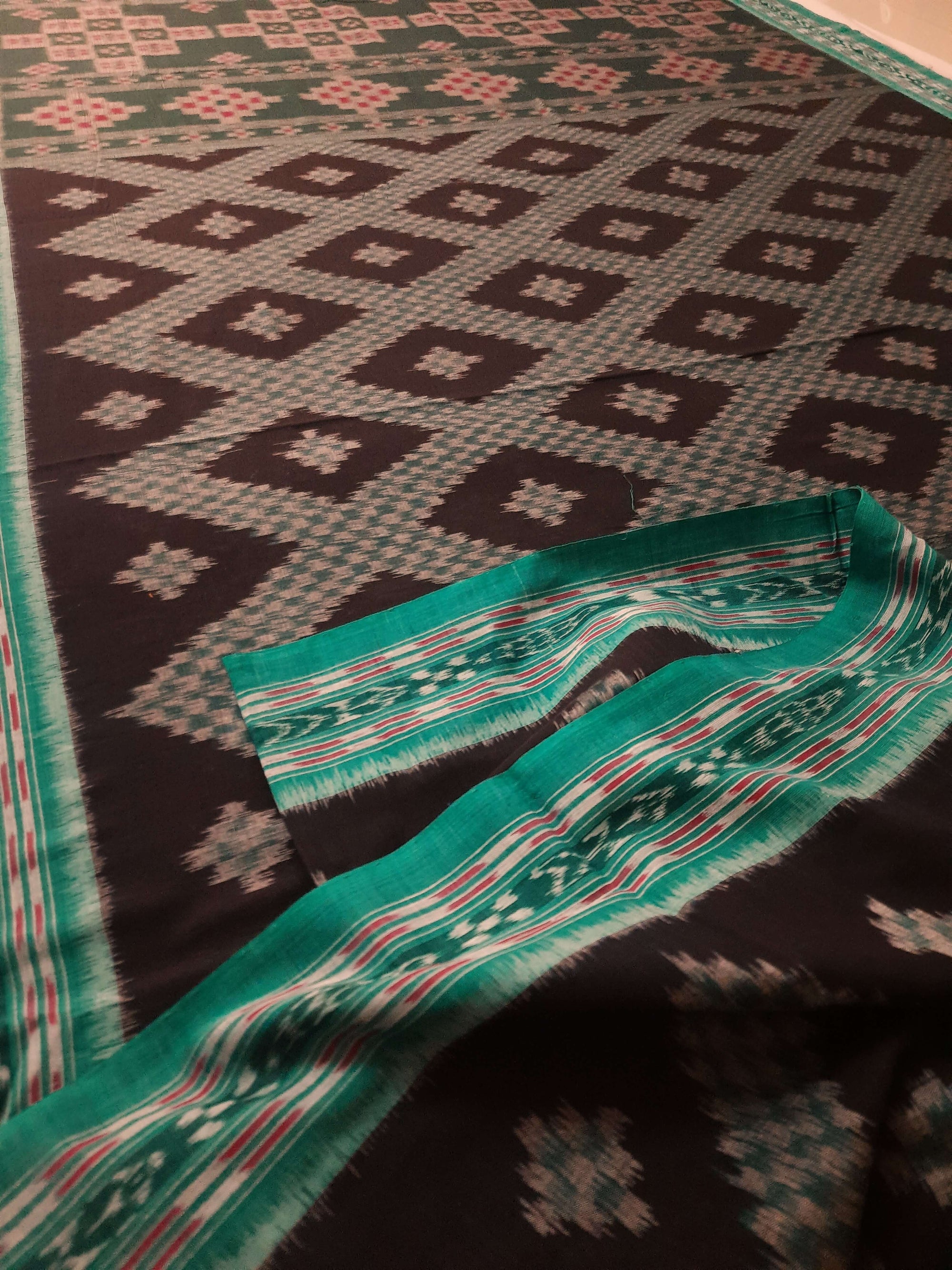 Black Cotton Tarabali Odisha Ikat saree with mix match cotton ikat blouse piece