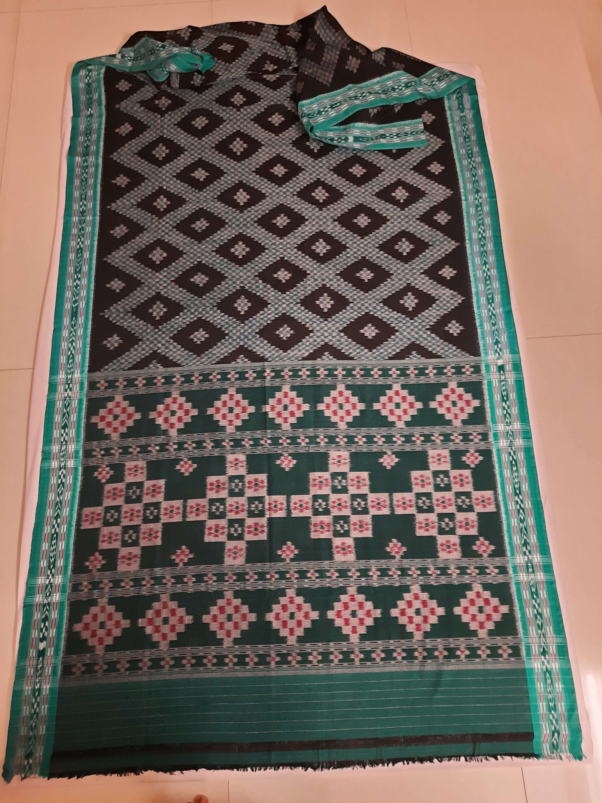 Black Cotton Tarabali Odisha Ikat saree with mix match cotton ikat blouse piece