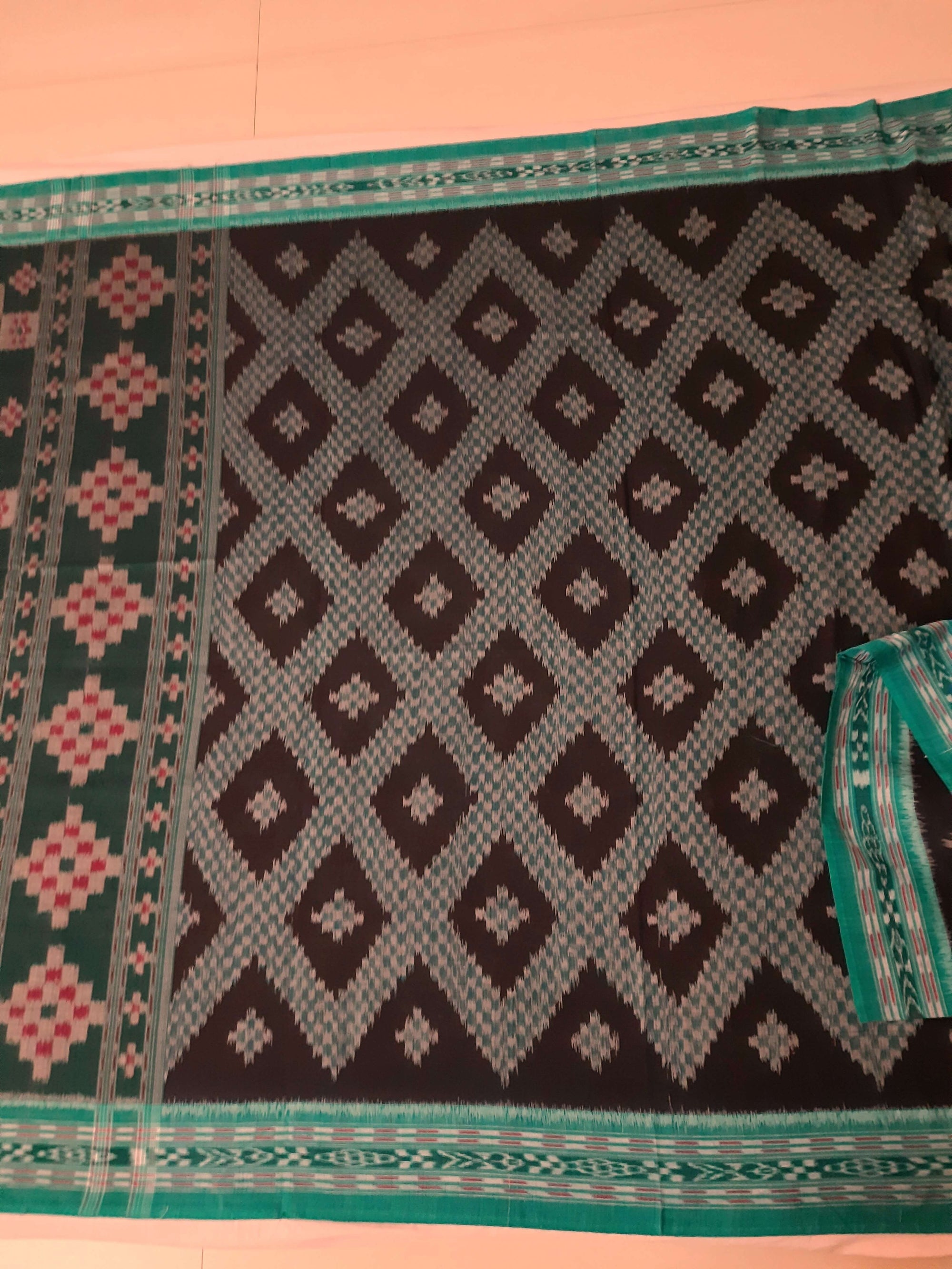 Black Cotton Tarabali Odisha Ikat saree with mix match cotton ikat blouse piece