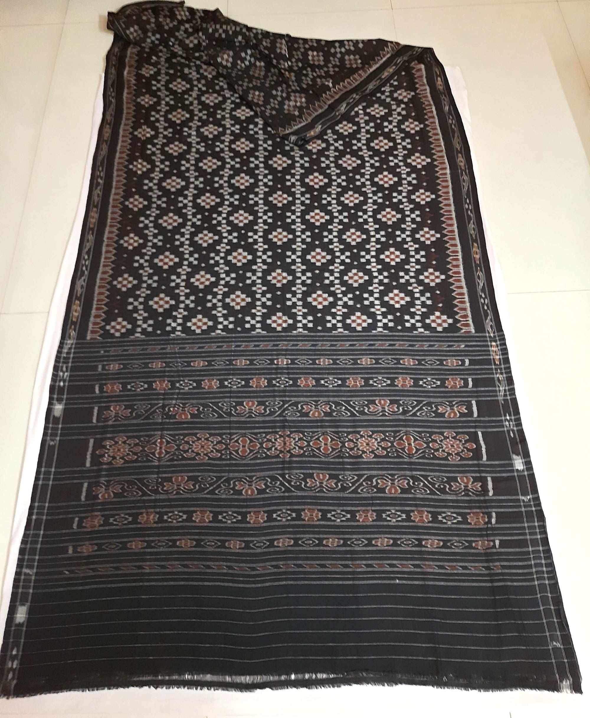 Black Cotton Ikat saree with cotton ikat blouse piece