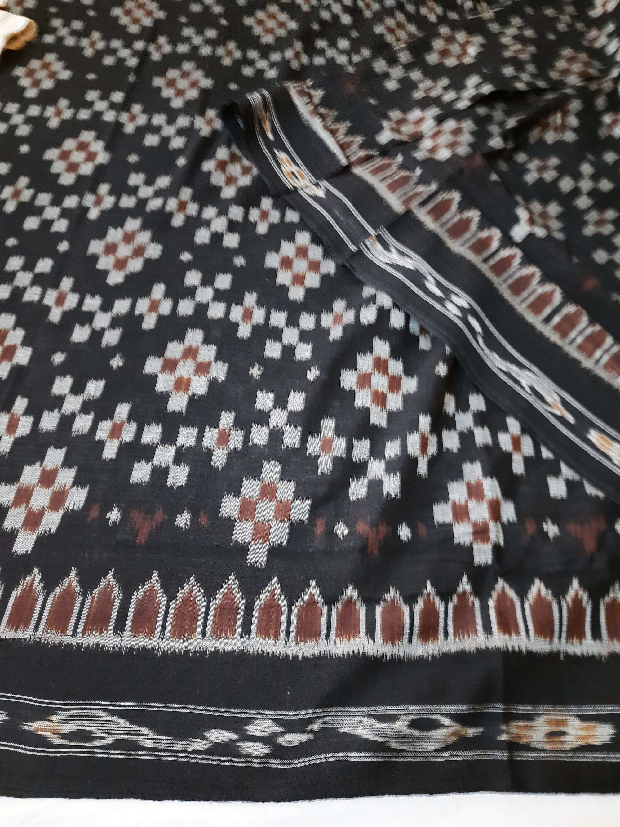 Black Cotton Ikat saree with cotton ikat blouse piece