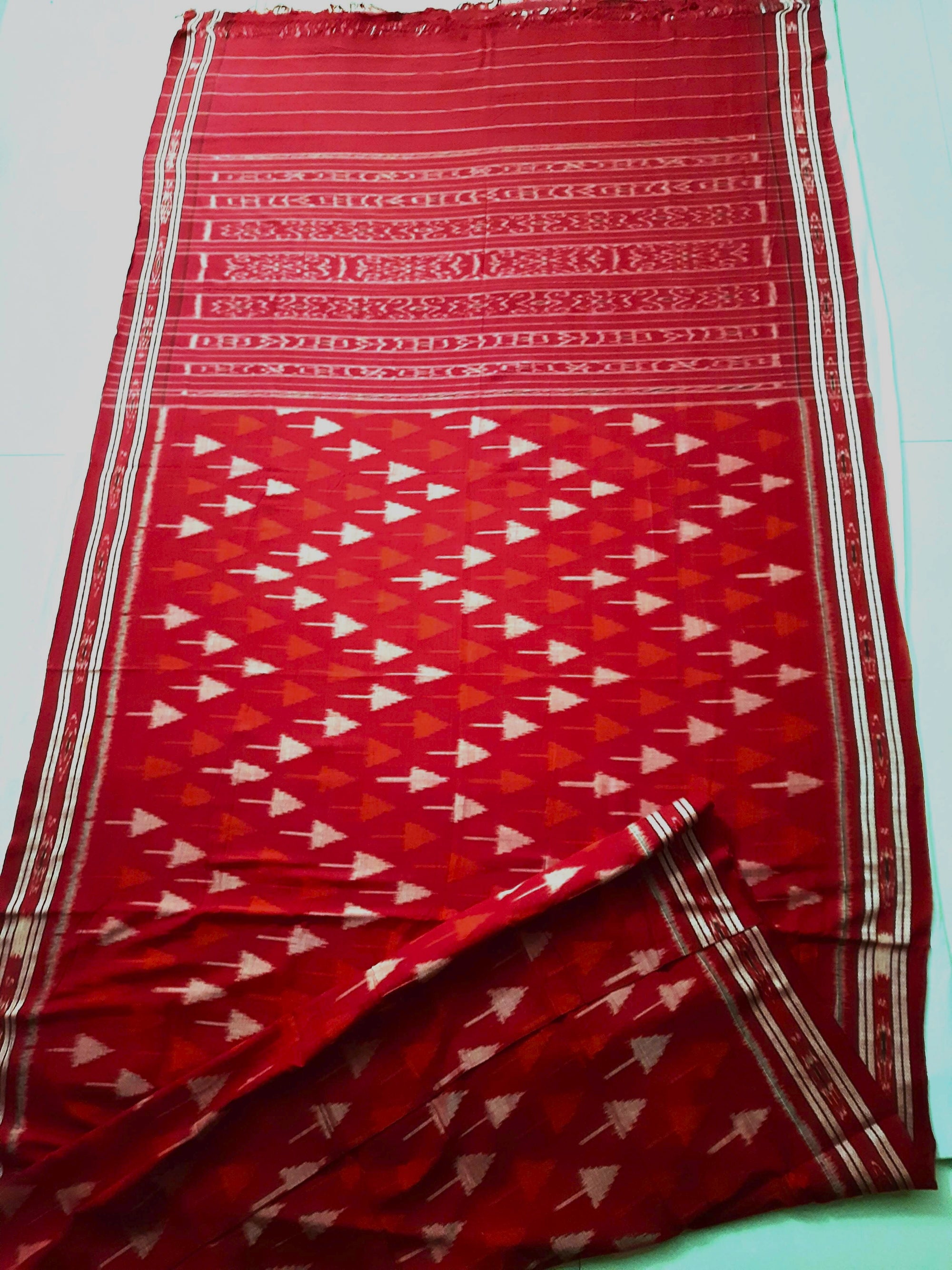 Red Cotton Ikat saree with cotton ikat blouse piece