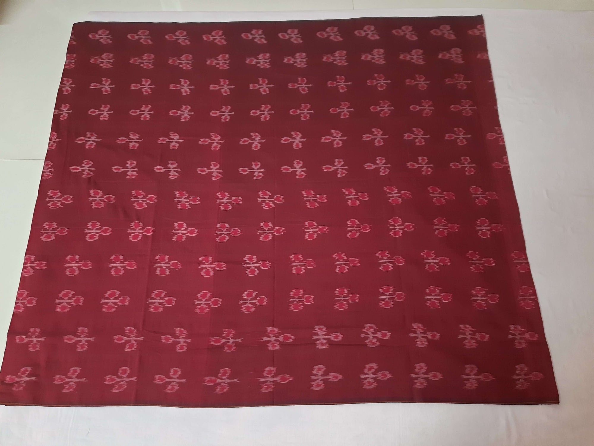 Beige and Maroon wide border Cotton Odisha Ikat saree with cotton ikat blouse piece