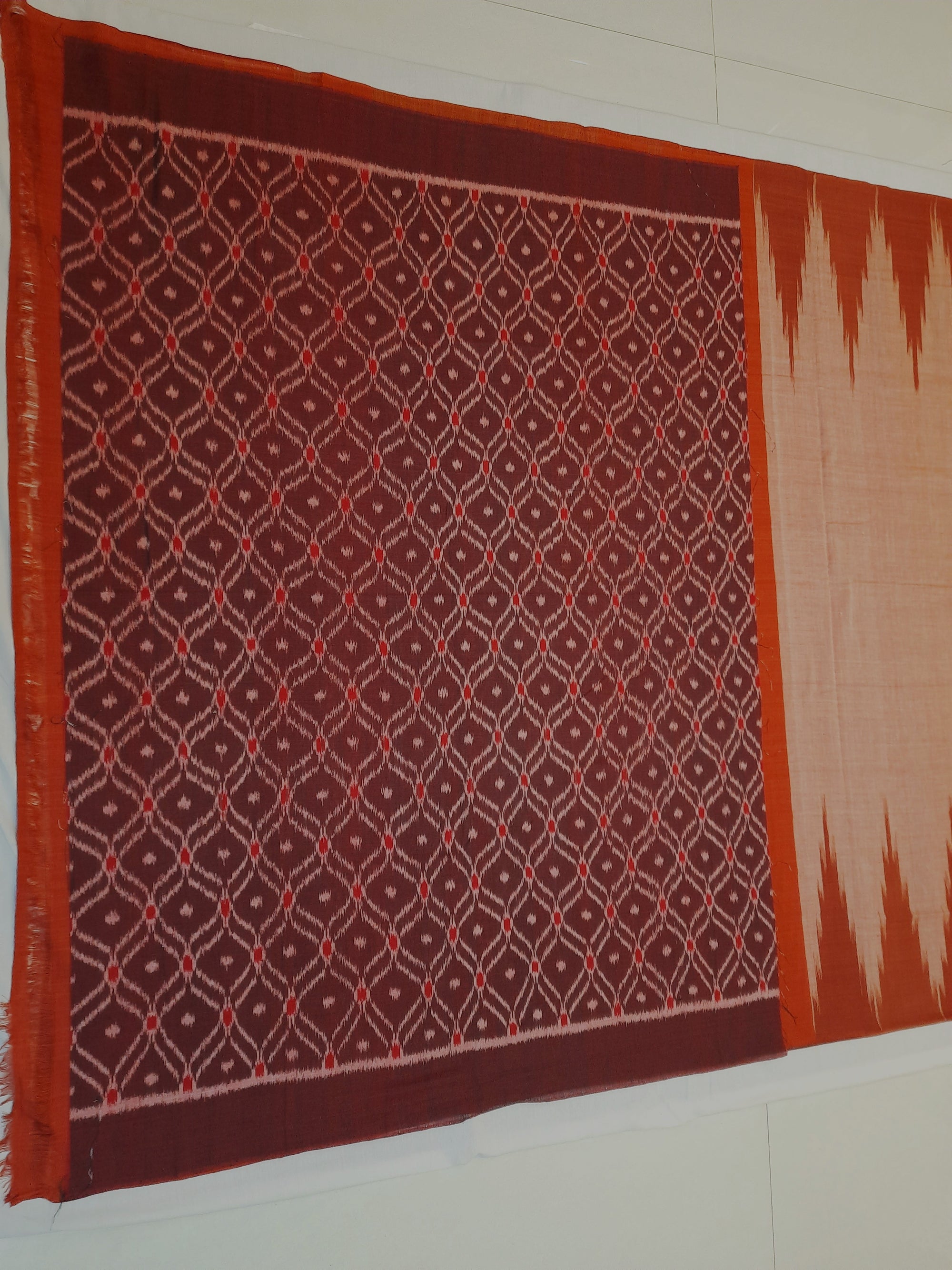 Rust Cotton Odisha Ikat saree  with mix match cotton ikat blouse