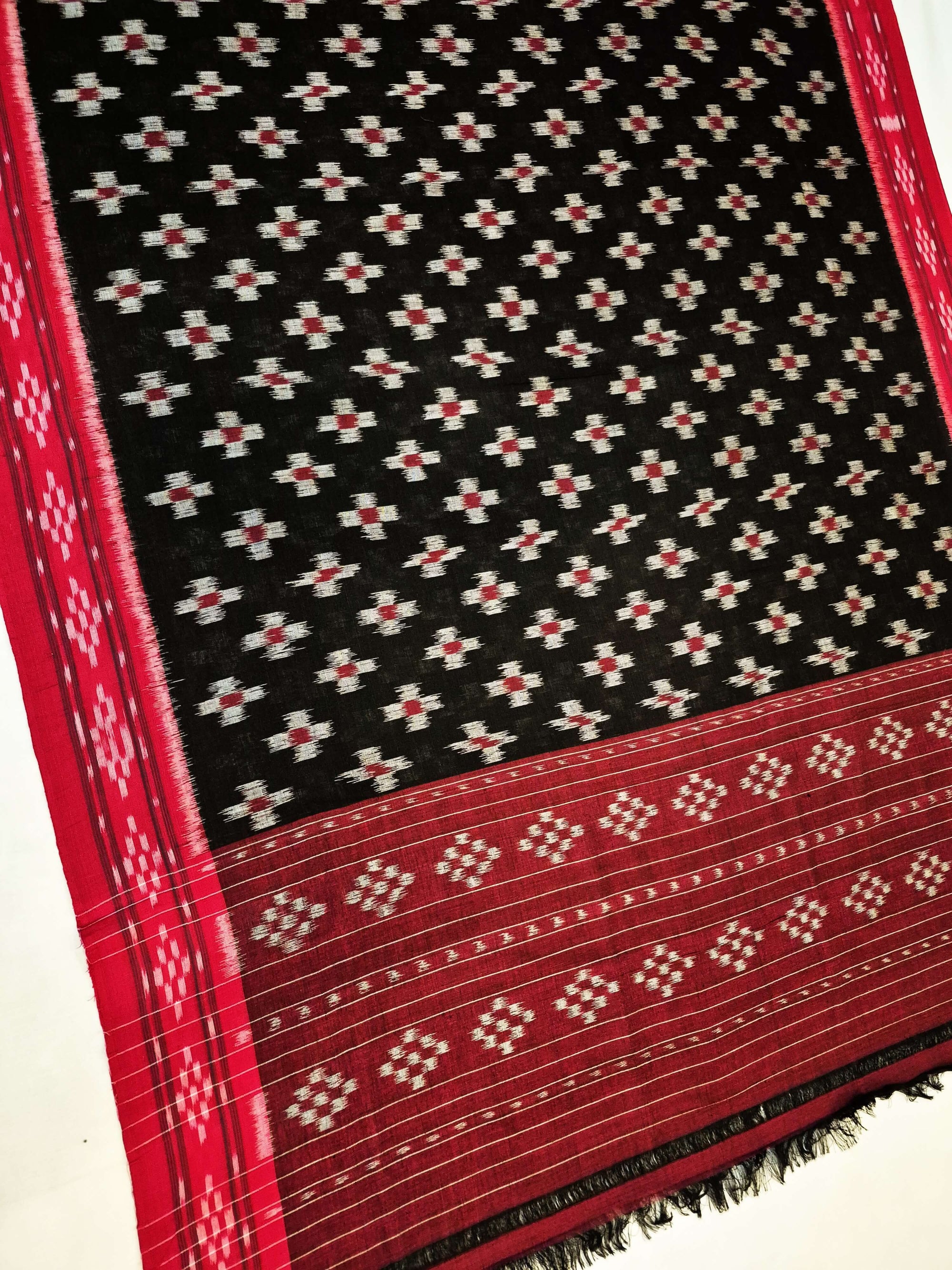 Black and Red Odisha Cotton Ikat Dupatta