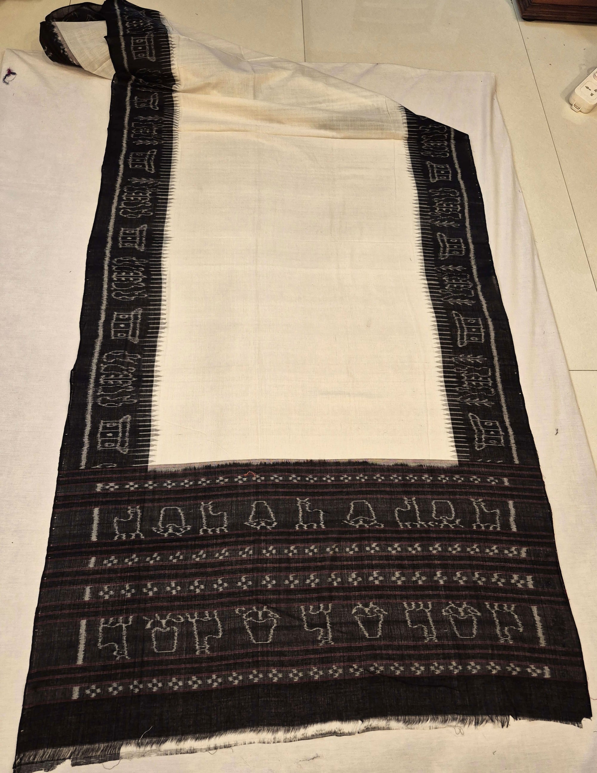 Offwhite with Black Odisha Cotton Ikat Dupatta