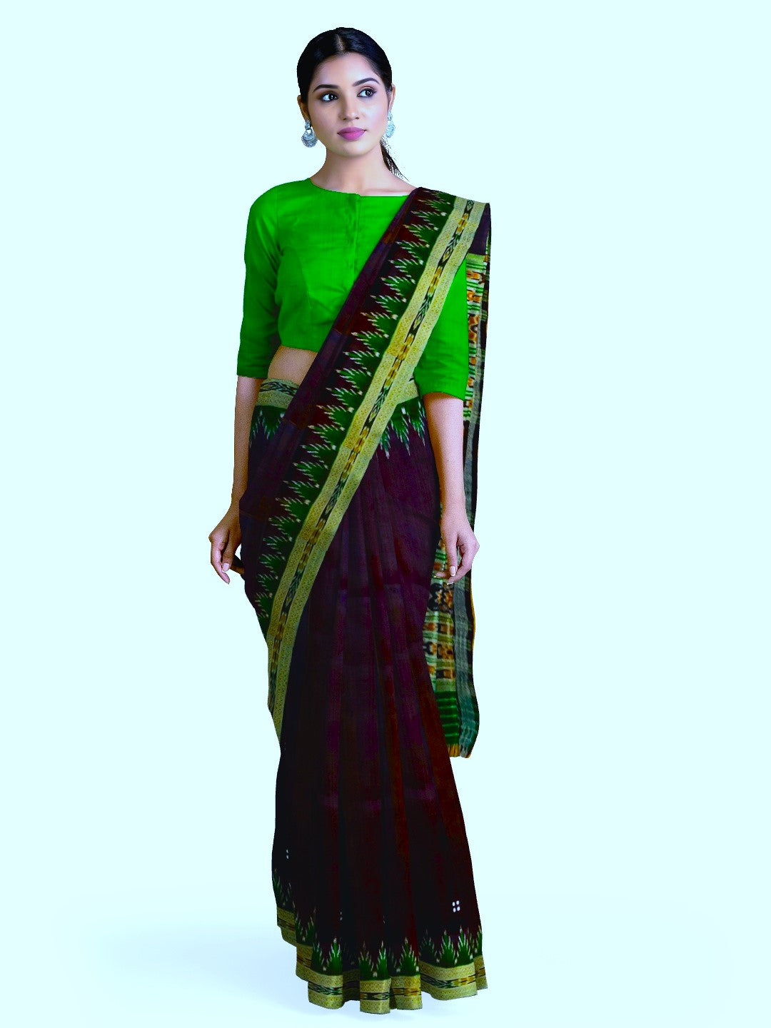 Black with Green Odisha Khandua Pata Silk Saree