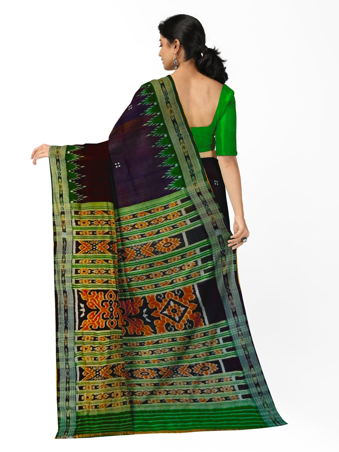 Black with Green Odisha Khandua Pata Silk Saree