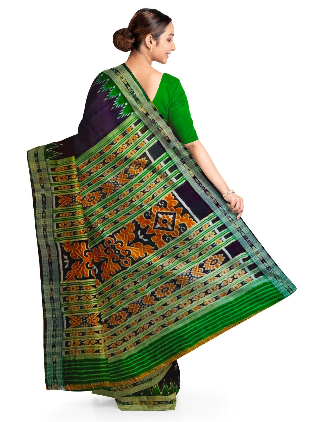 Black with Green Odisha Khandua Pata Silk Saree