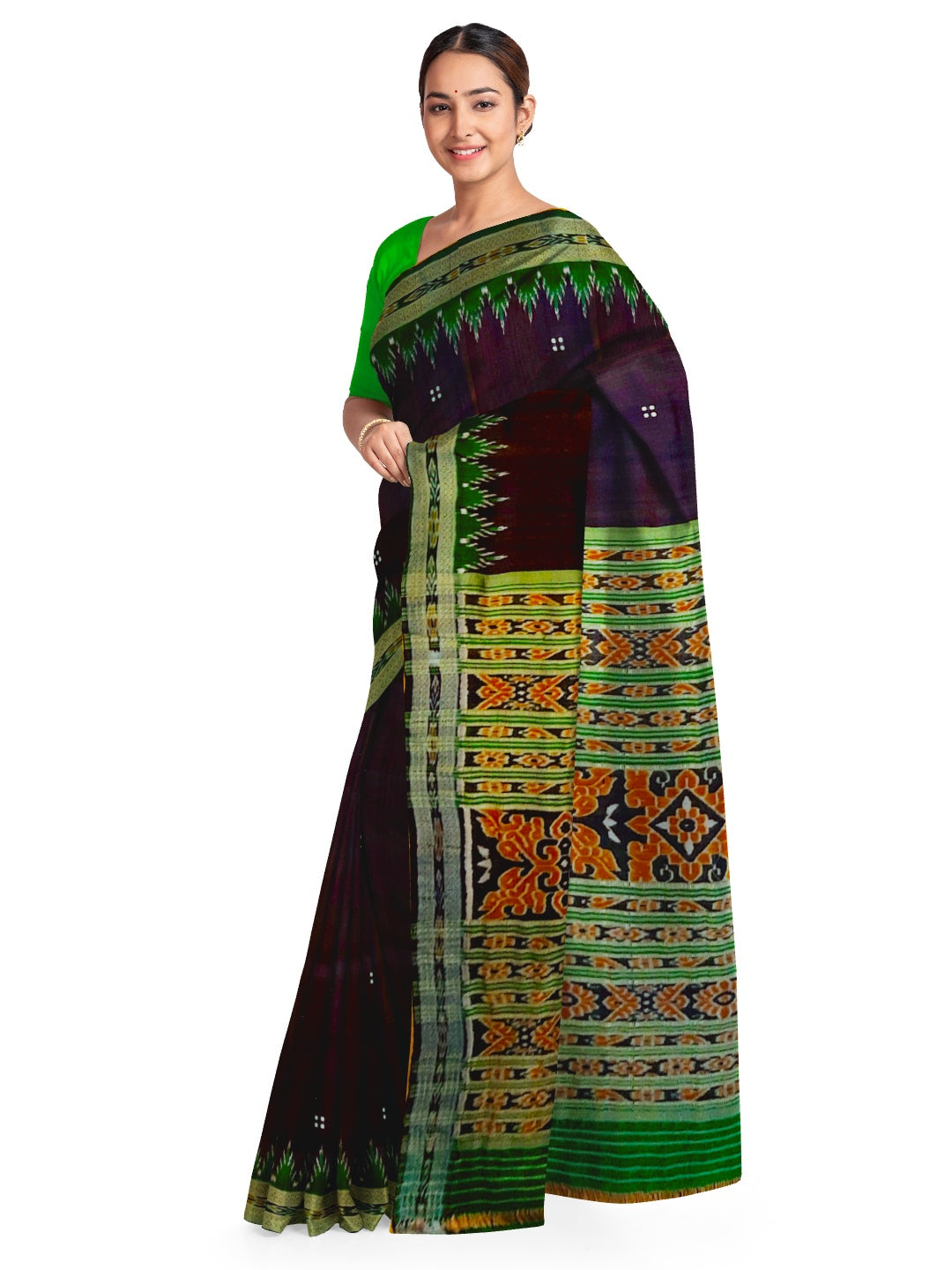 Black with Green Odisha Khandua Pata Silk Saree