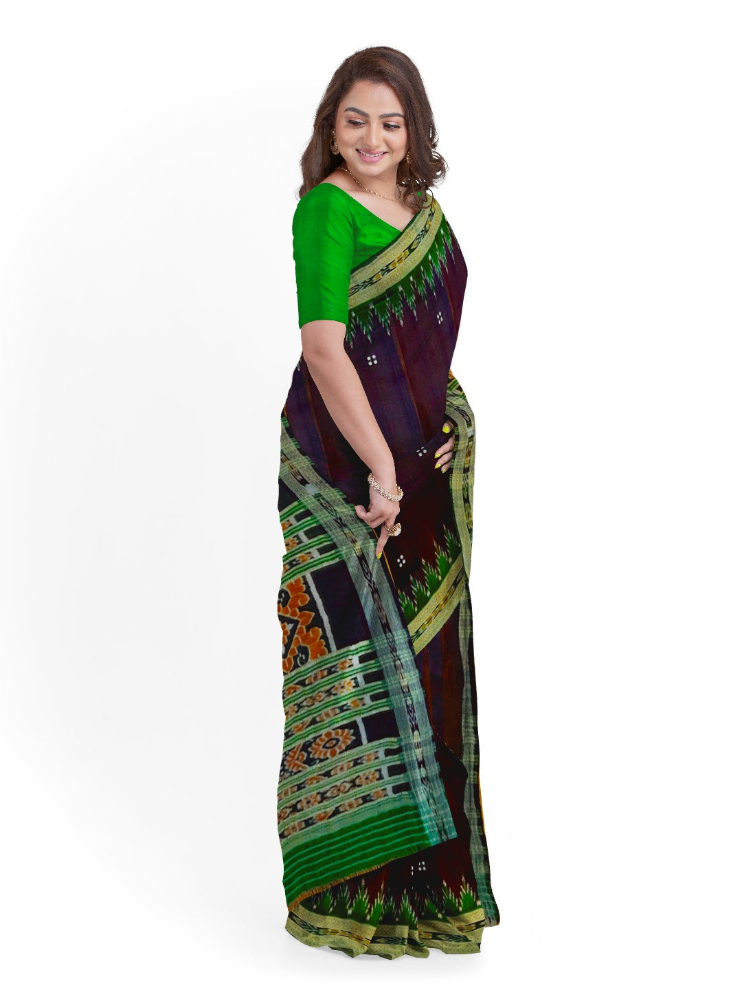 Black with Green Odisha Khandua Pata Silk Saree