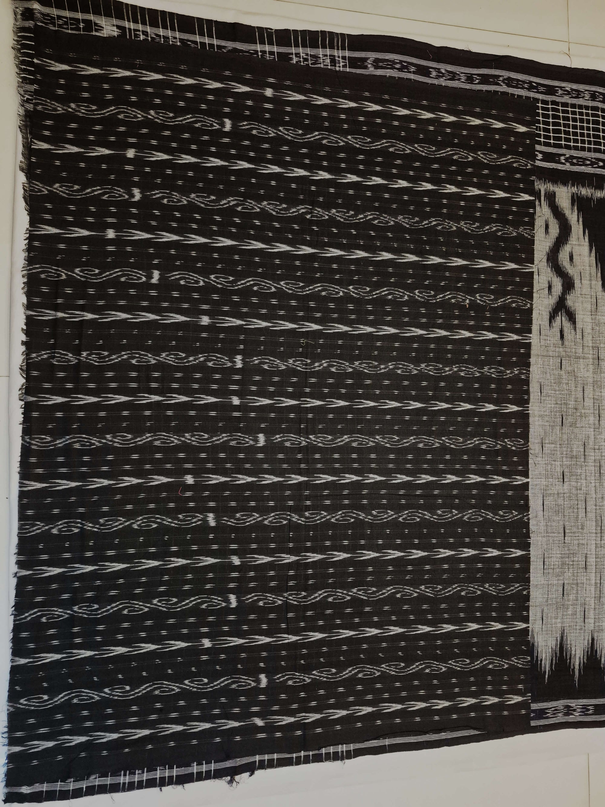 DarkGrey with Black wide border Cotton Odisha Ikat saree with mix match cotton ikat blouse